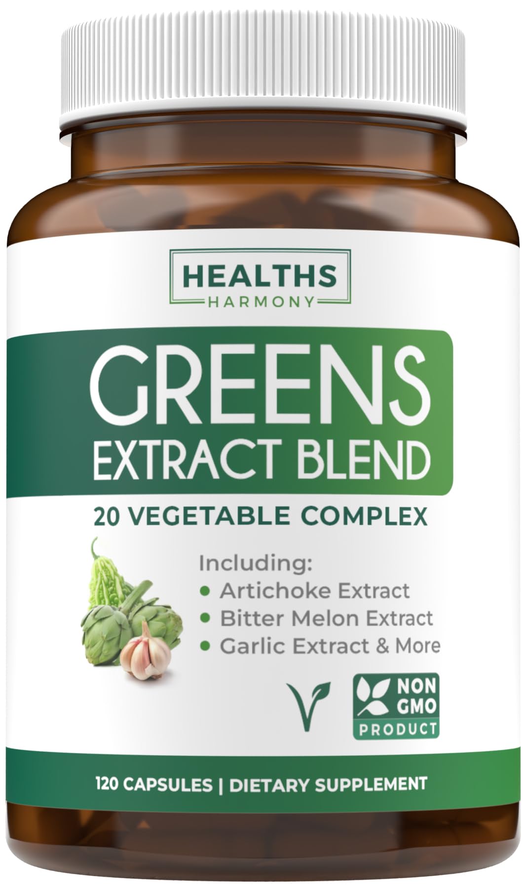 Super Greens Antioxidants Superfoods 2250mg – 20 Ingredients | NON-GMO, Vegan | 120 Capsules