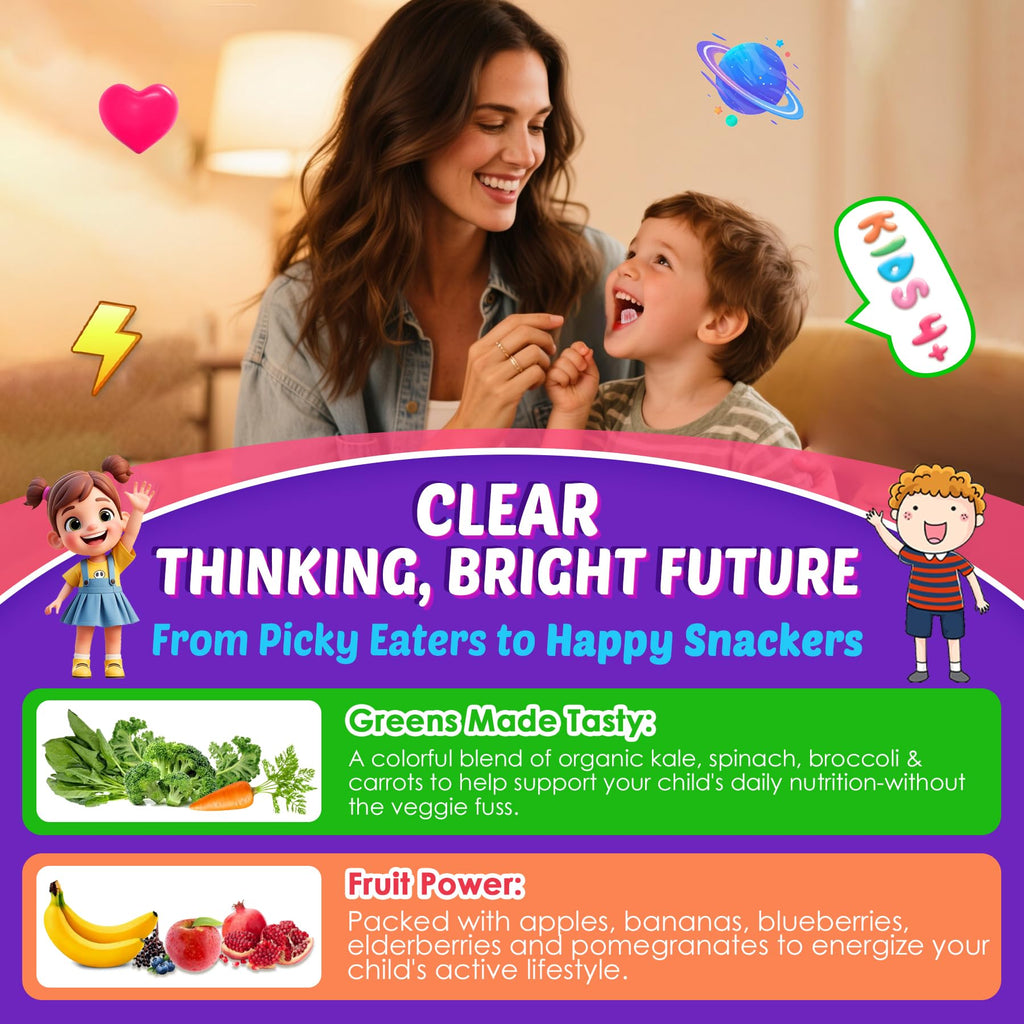 Kids Brain Gummies with Lion's Mane – Focus, Memory & Vision (60 Count)