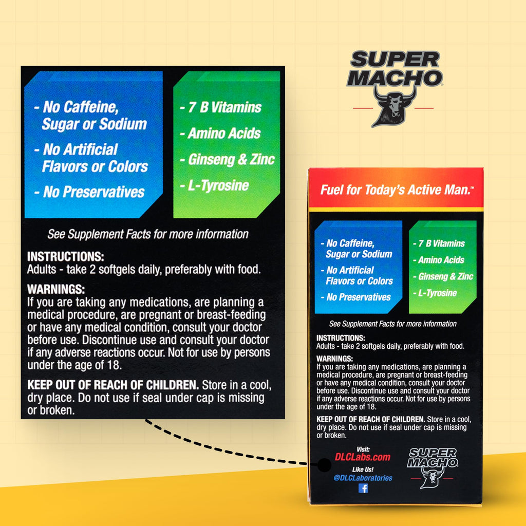 Super Macho: High-Potency B Vitamins & Amino Acids for Active Men