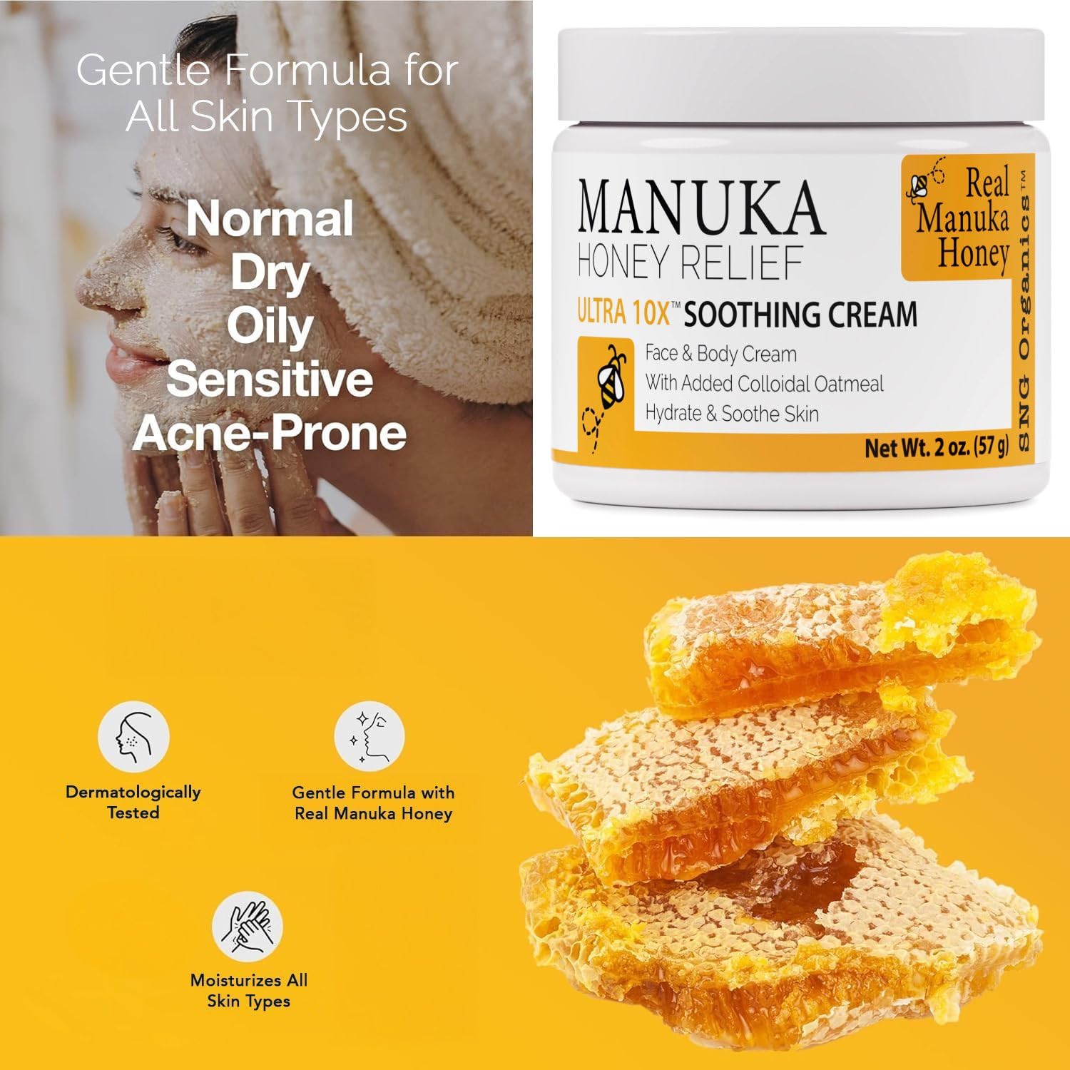 Super Natural Goods Manuka Honey Cream (2oz) – Hydrating Body Lotion for All Skin Types