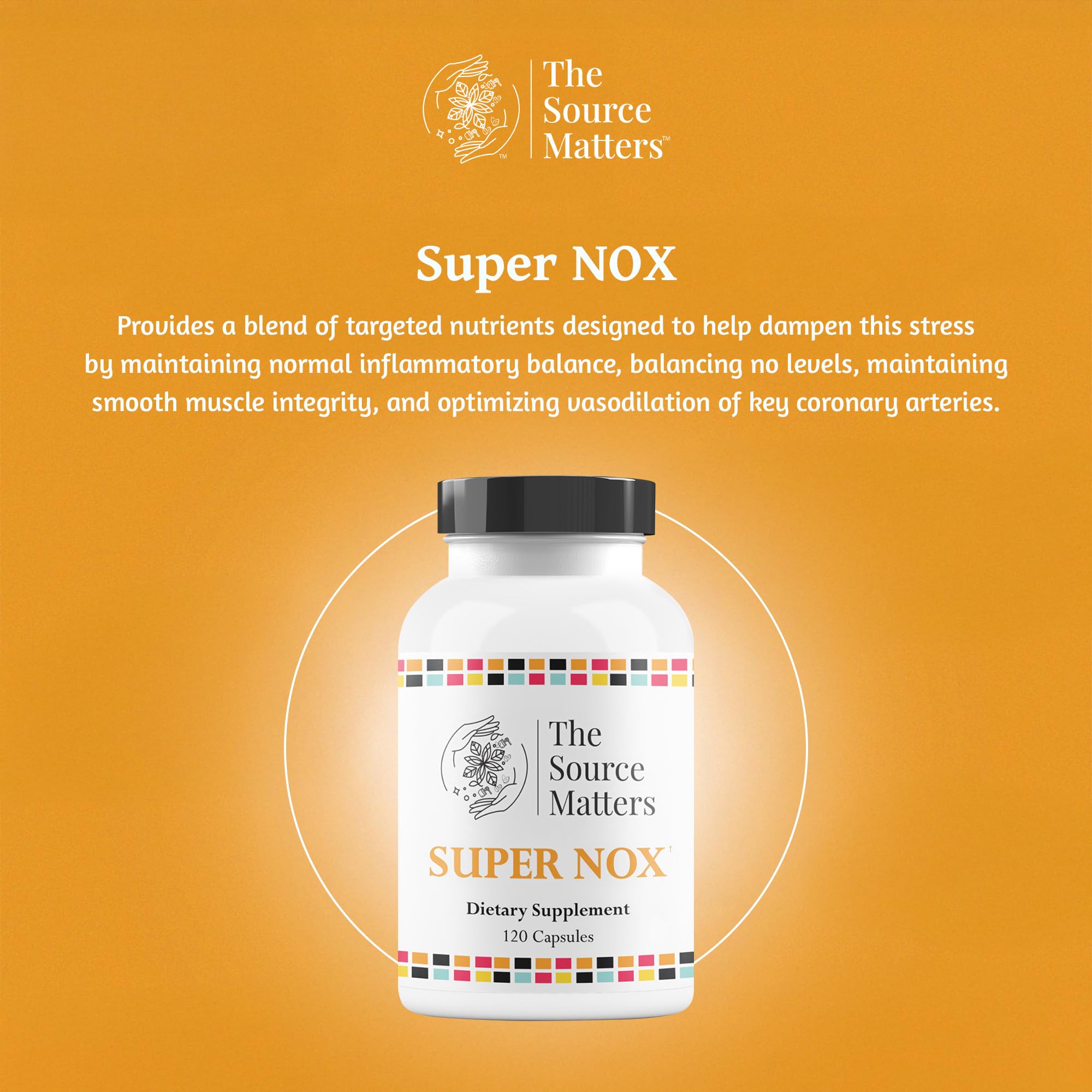 Super NOX Nitric Oxide Support Supplement | The Source Matters | Circulation & Vascular Health (120 Capsules)