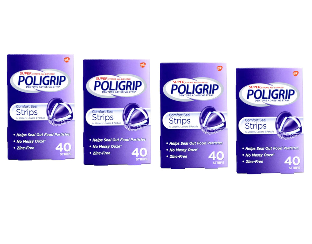 Super Poligrip Comfort Seal Denture Adhesive Strips – 40 Count (Pack of 4)