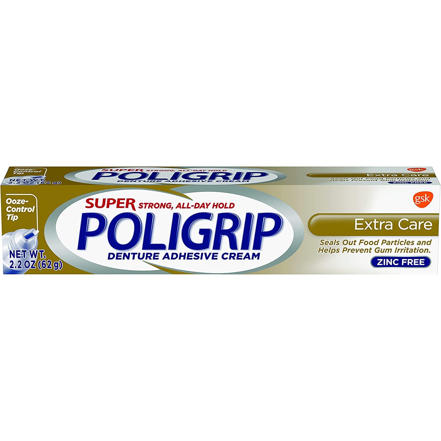 SUPER POLIGRIP Denture Adhesive Cream Extra Care 2.20 oz – Packs of 6