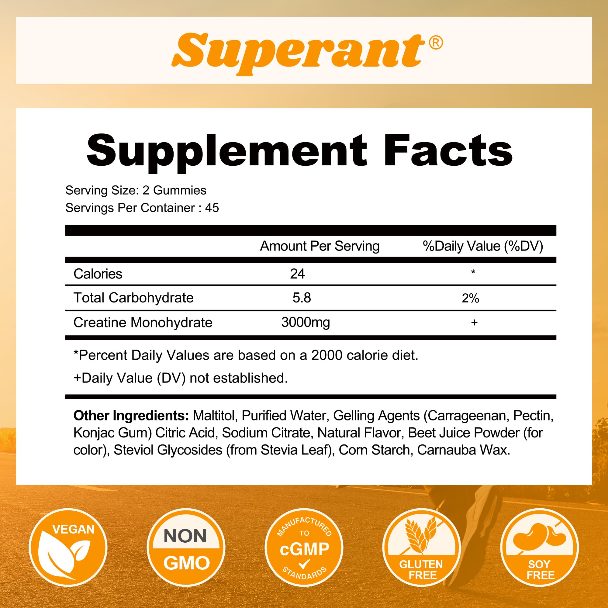 SUPERANT Creatine Gummies – 1.5g per Gummy, 90-count, Vegan