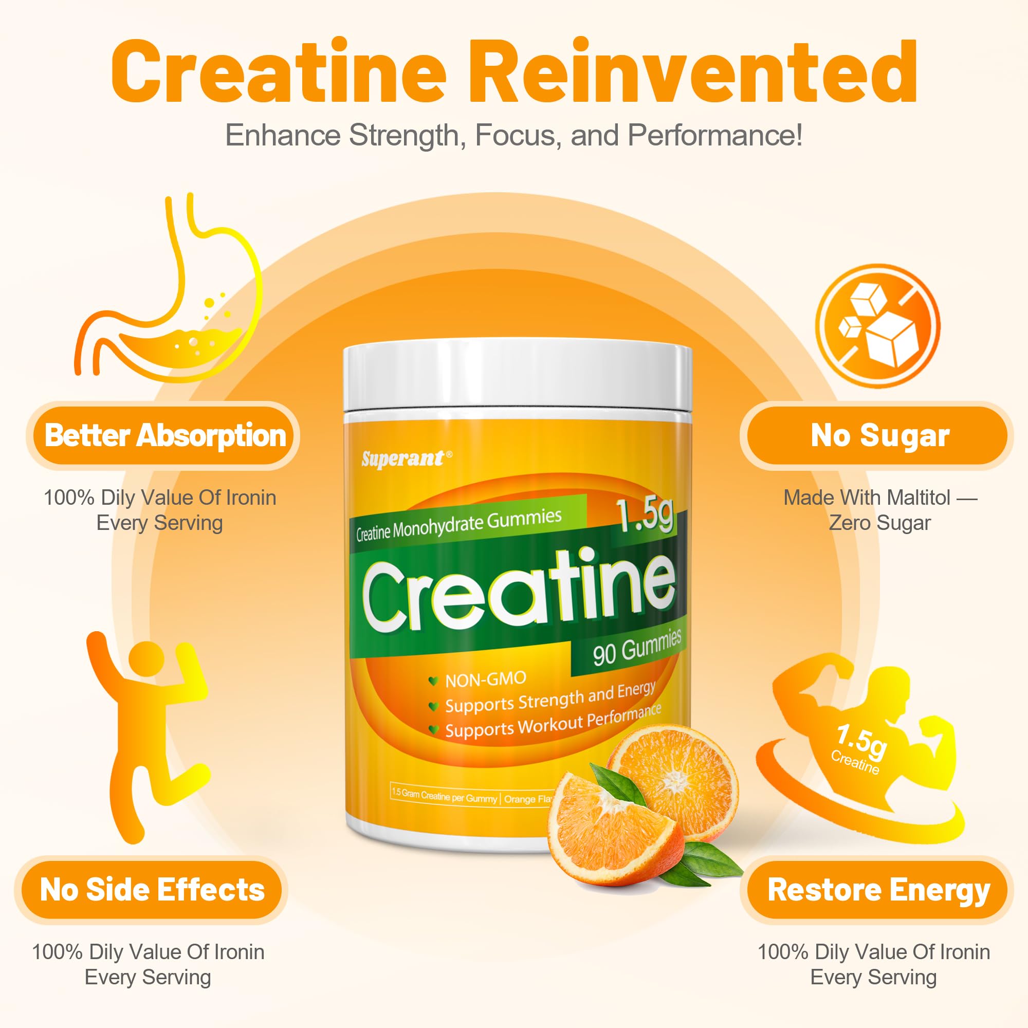 SUPERANT Creatine Gummies – 1.5g per Gummy, 90-count, Vegan
