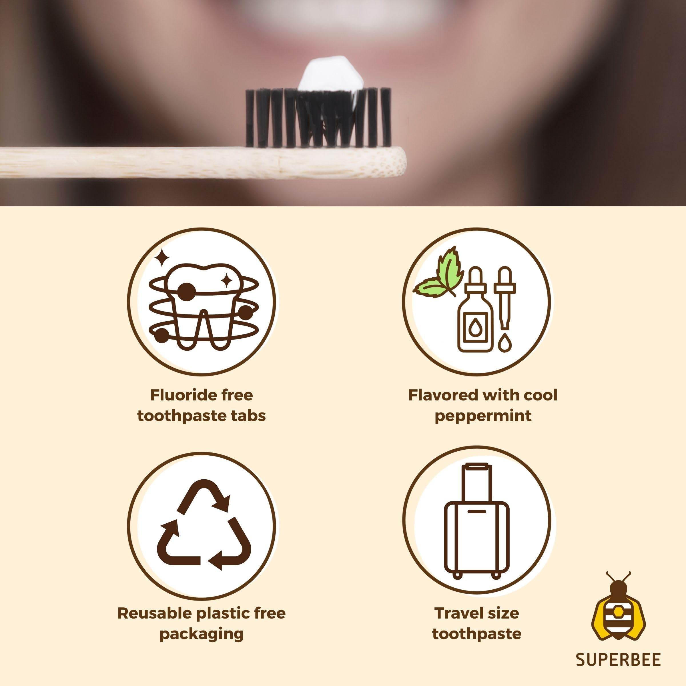 SuperBee DENTOS Toothpaste Tablets – 500 Tabs, Fluoride Free & Eco Friendly, Spearmint