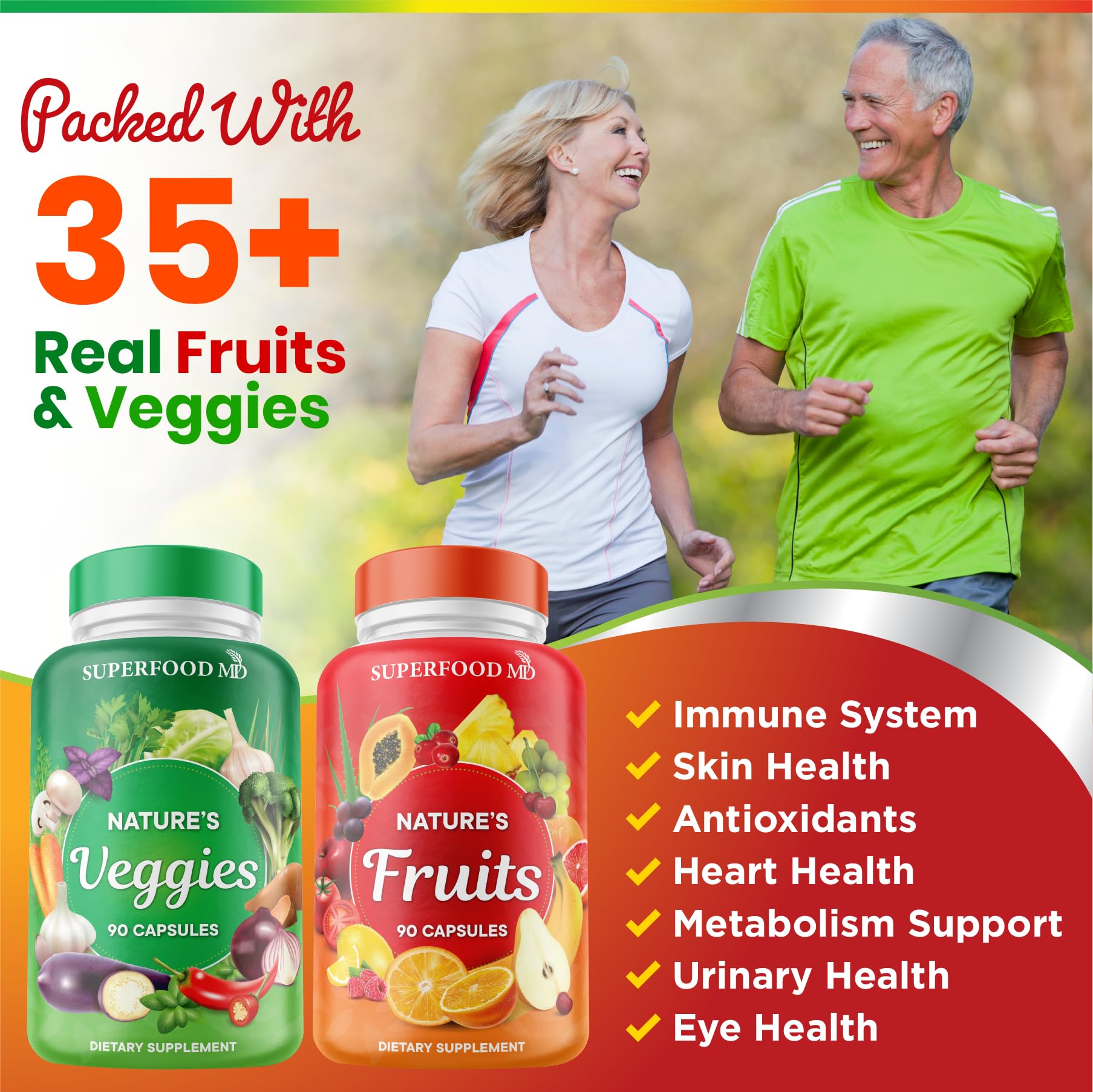 Superfood MD Fruits & Veggies Supplement - Whole Food Beta Carotene - Soy Free - 90 Count (Pack of 2)