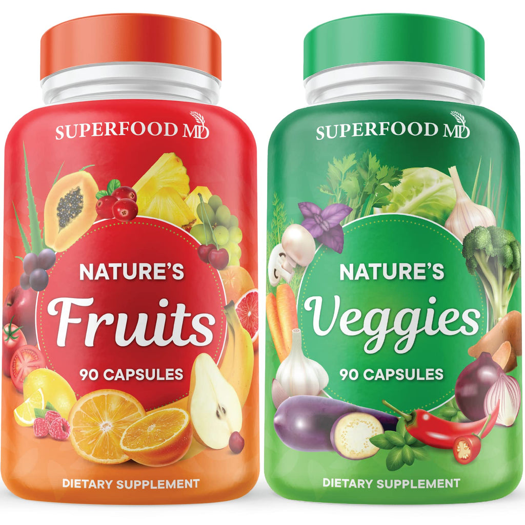 Superfood MD Fruits & Veggies Supplement - Whole Food Beta Carotene - Soy Free - 90 Count (Pack of 2)