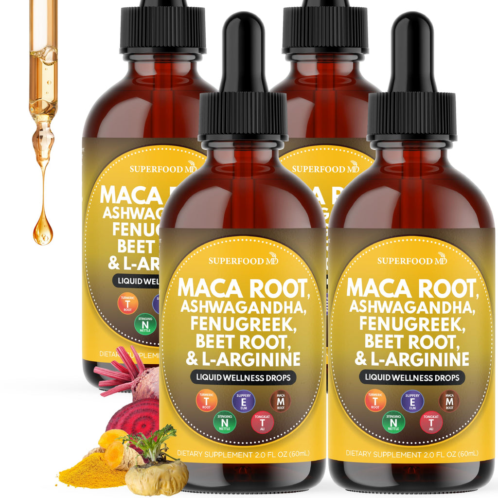 Superfood MD Maca Root Liquid Drops with Ashwagandha, Nettle, Beet Root & L-Arginine – 8 Oz