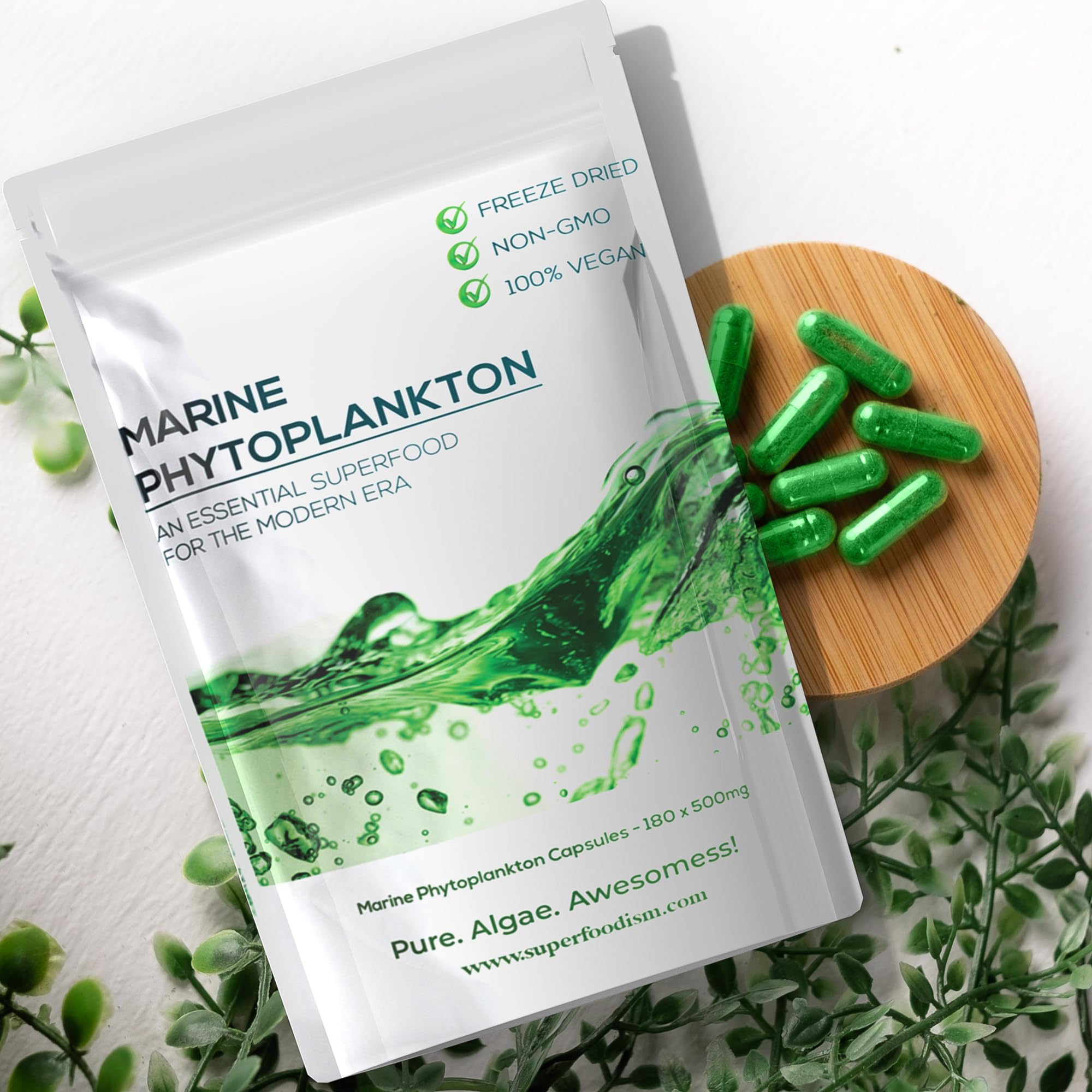 SuperFoodISM Marine Phytoplankton Supplement – Organic Vegan, Omega-3 EPA, 180 Capsules