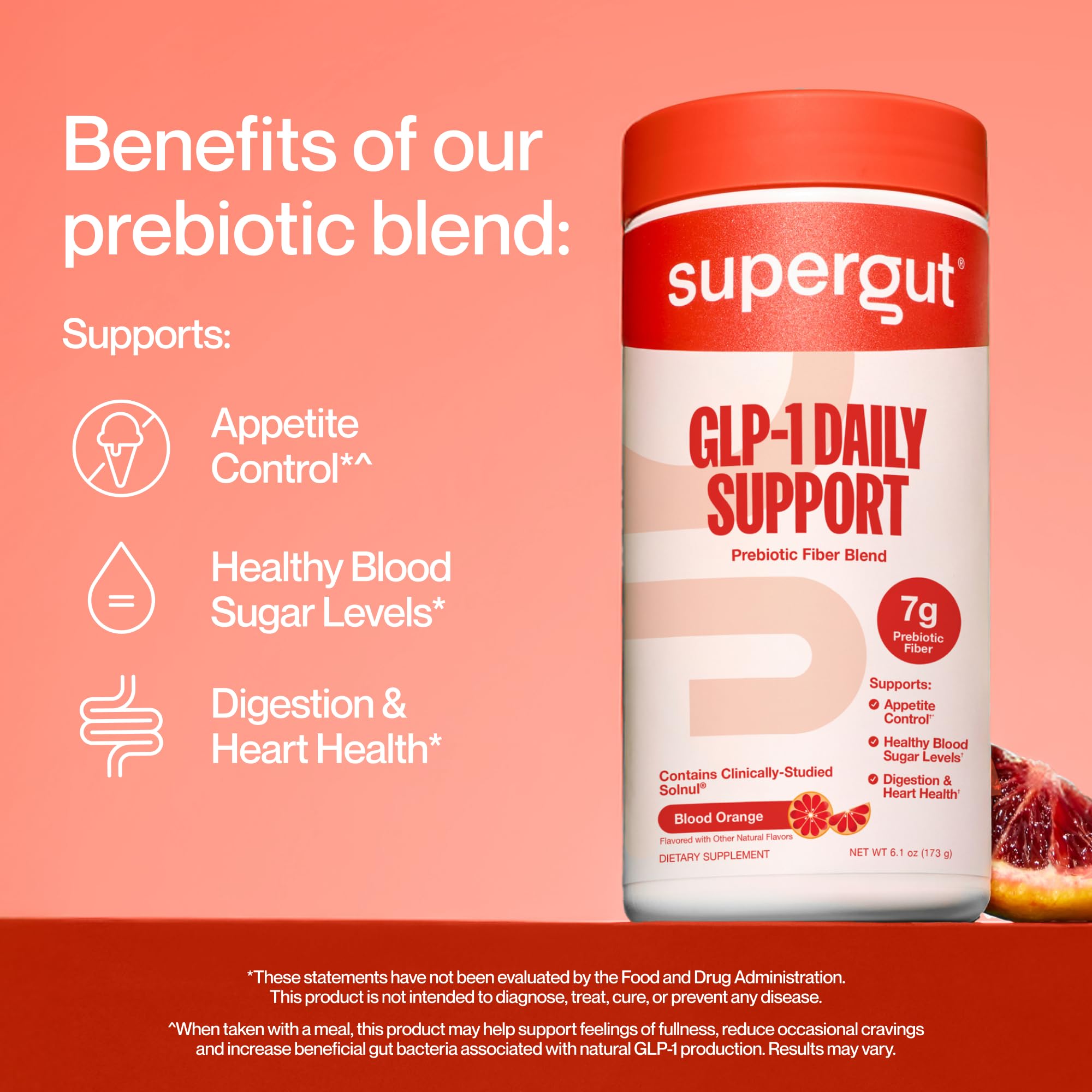 Supergut GLP1 Daily Support – Blood Orange (18 Servings) | Sugar-Free, High-Fiber