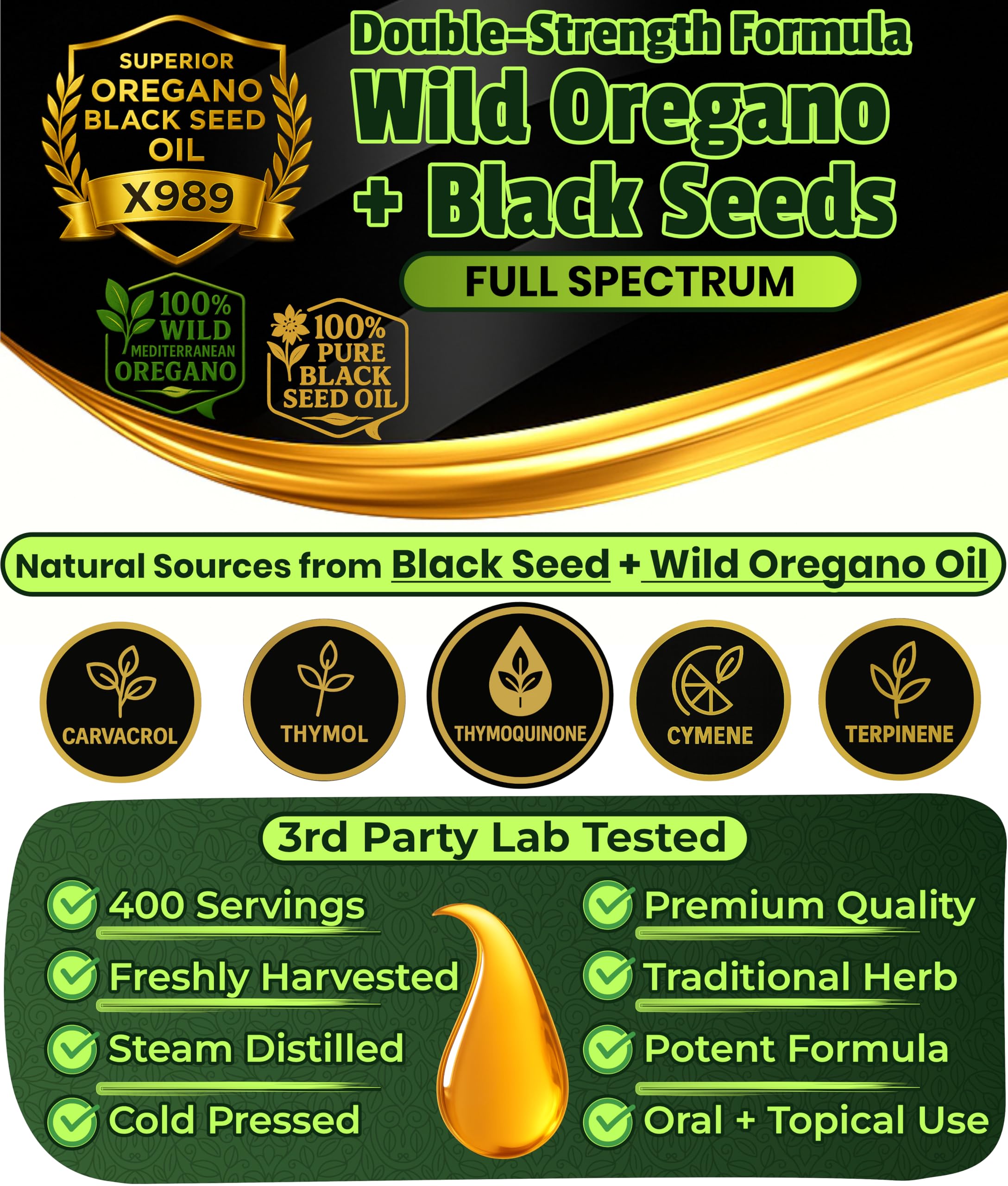 SUPERIOR FULVIC HUMIC X935 – Oil of Oregano with Black Seed Oil Drops, 400 Servings, 2-in-1 Organic Liquid