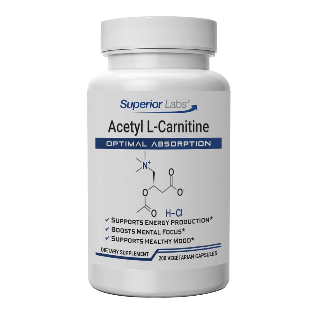 Superior Labs Acetyl L-Carnitine 500 mg - 200 Veg Caps - Non-GMO