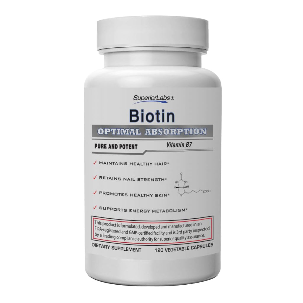 Superior Labs Biotin 5000 mcg Non-GMO – Hair, Nails & Lashes | 120 Veggie Caps