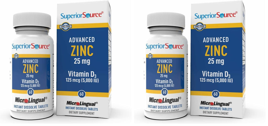 Superior Source Advanced Zinc 25 mg + Vitamin D3 5000 IU – Immune Support, 60 MicroLingual Tablets (Pack of 2) – Non-GMO & Gluten-Free