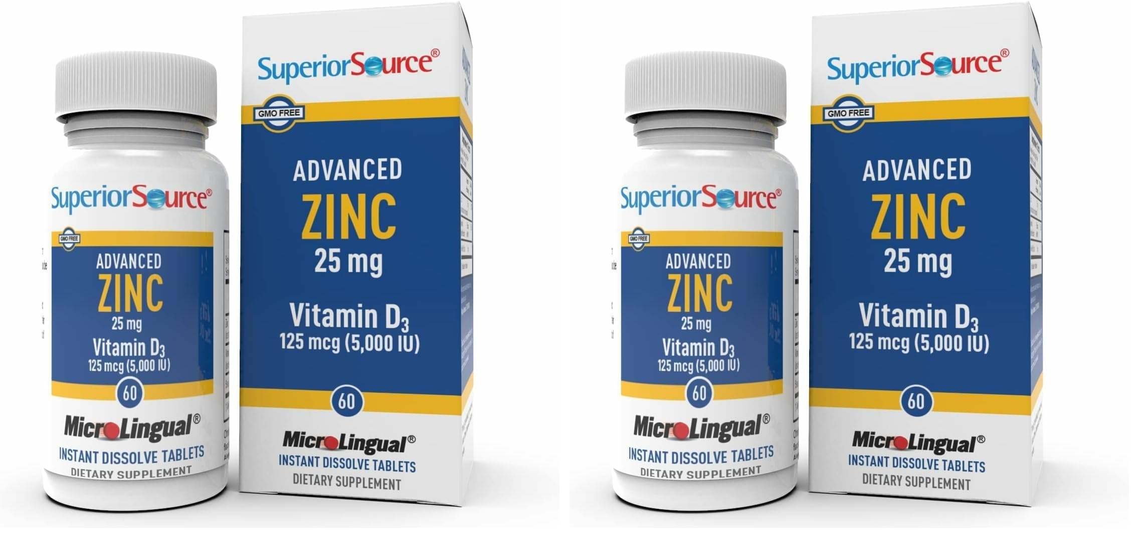 Superior Source Advanced Zinc 25 mg + Vitamin D3 5000 IU – Immune Support, 60 MicroLingual Tablets (Pack of 2) – Non-GMO & Gluten-Free