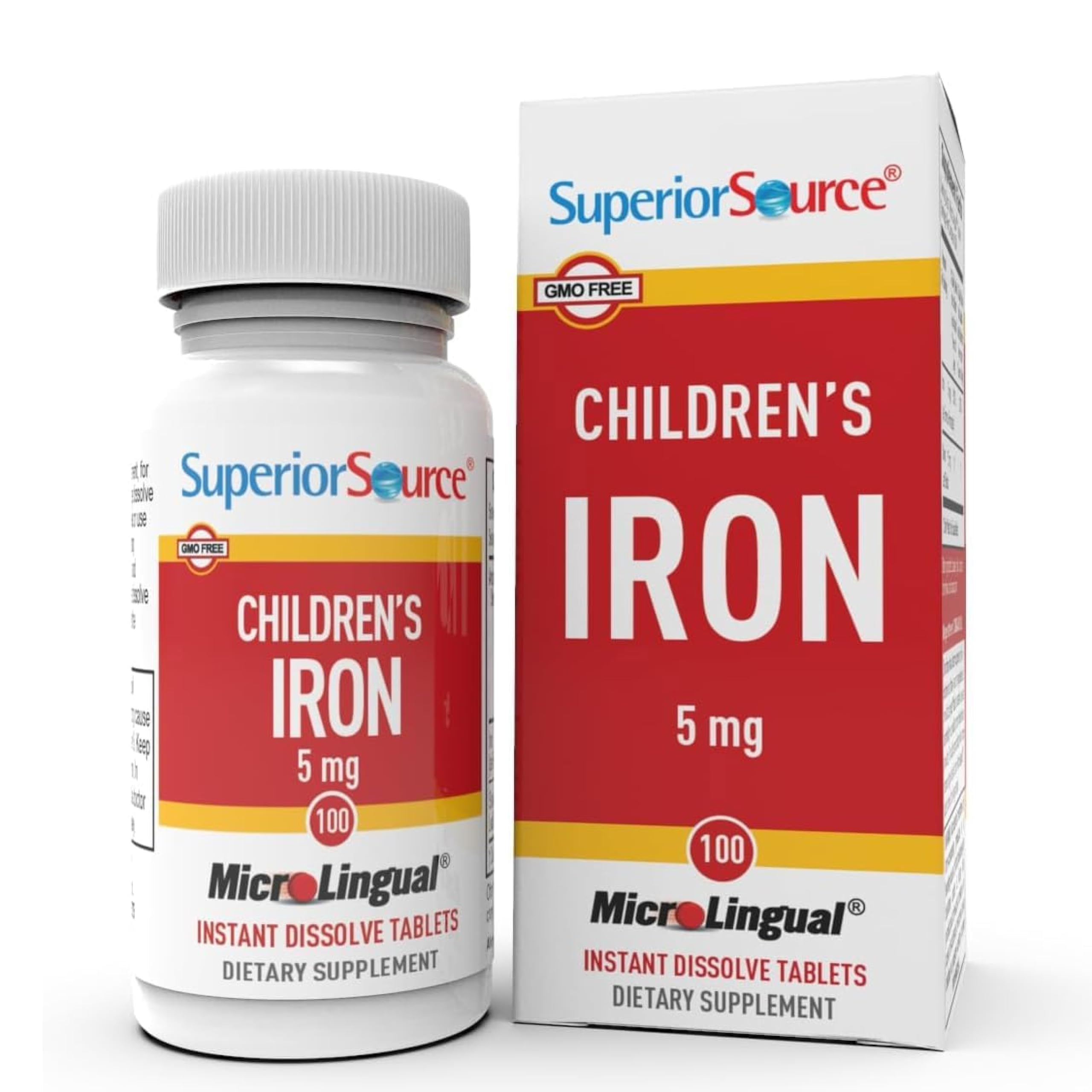 Superior Source Children's Iron 5 mg – Ferrous Fumarate Iron Supplement for Kids | 100 Instant Dissolve Tablets