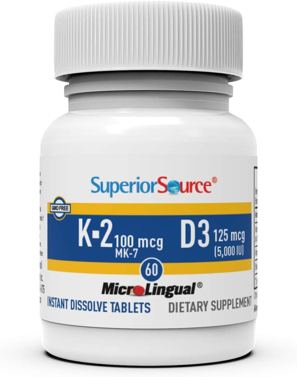 Superior Source K2 MK-7 100 mcg + D3 5000 IU | MicroLingual 60 Count