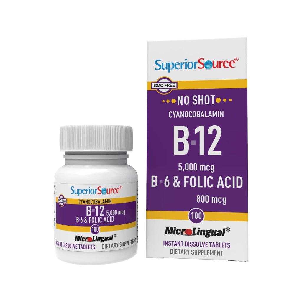 Superior Source No Shot B12 5000 mcg + B6 & Folic Acid – Sublingual Tablets (100)