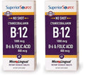 Superior Source No Shot B-12 1000 mcg + B-6 & Folic Acid 800 mcg – Sublingual Tablets, Pack of 2 (60 Tablets Per Bottle) – Supports Brain & Heart Health