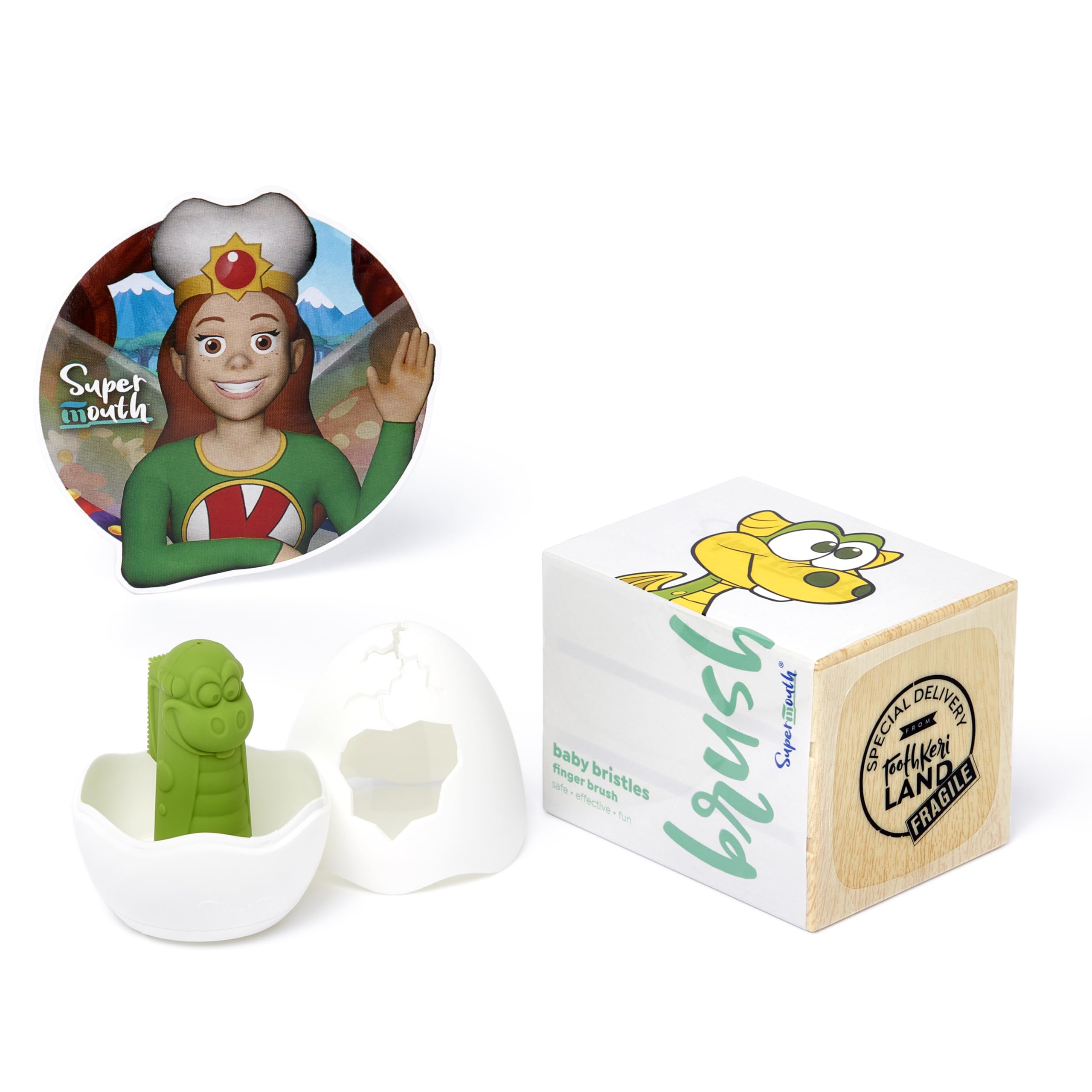 SuperMouth Bristles Baby Finger Brush – Soft Silicone, Bite Block, AR App