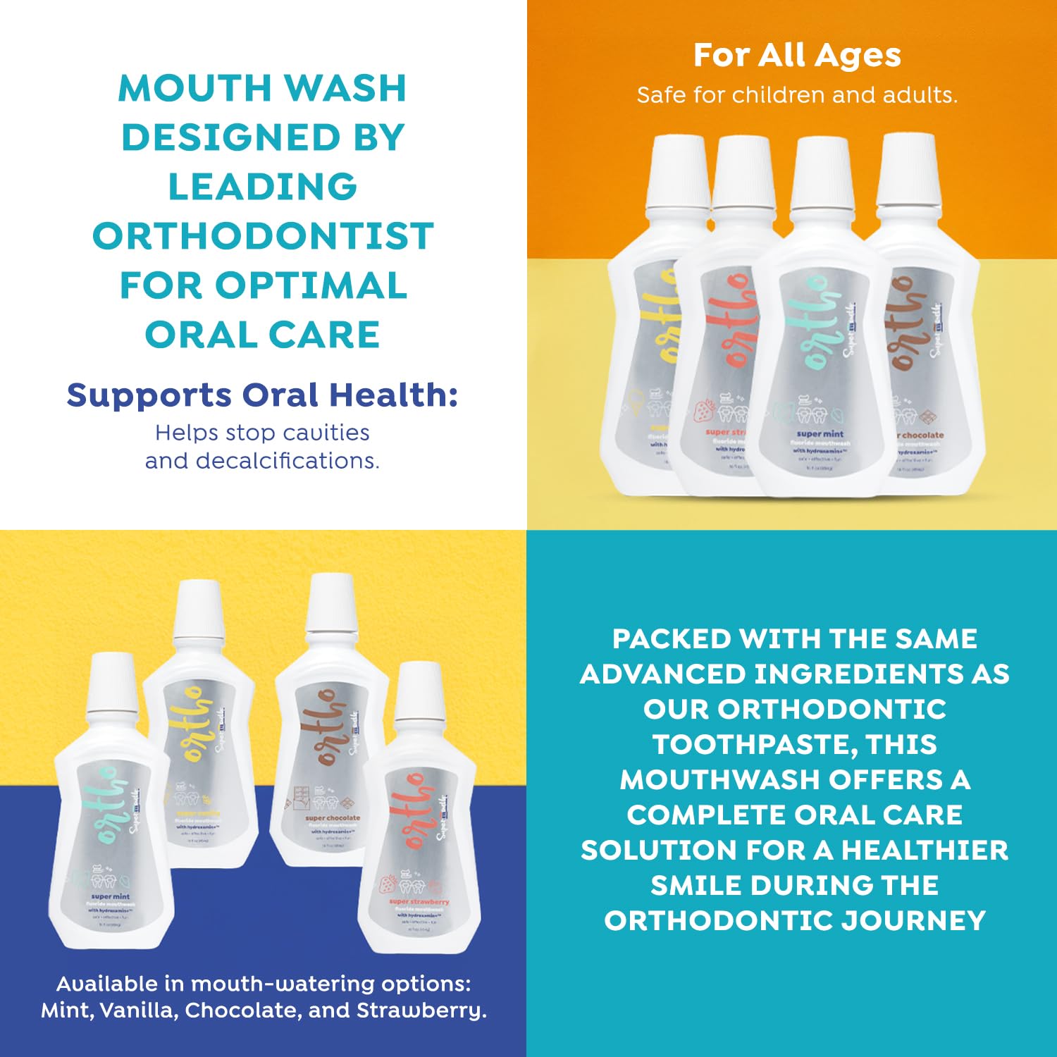 SuperMouth Ortho Mouthwash – Fluoride + Nano-Hydroxyapatite, D3 & K2, Prebiotics, Alcohol-Free