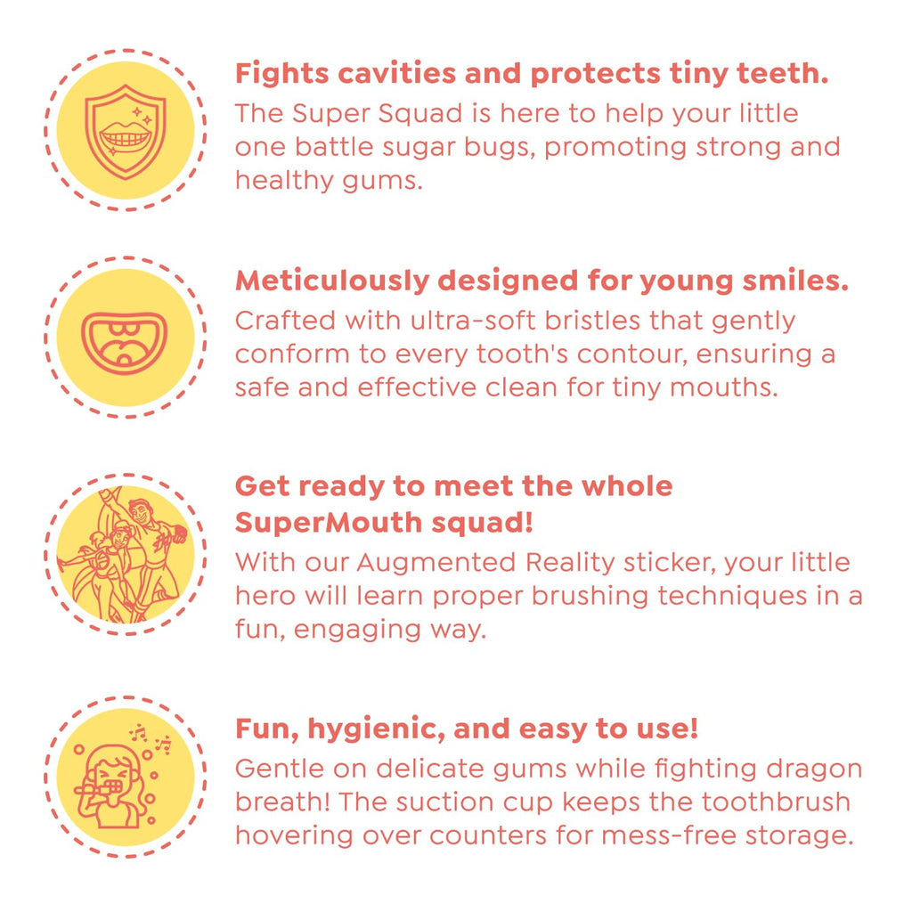 SuperMouth Toddler Toothbrush – Ultra Soft Bristles, 0-5, AR Sticker