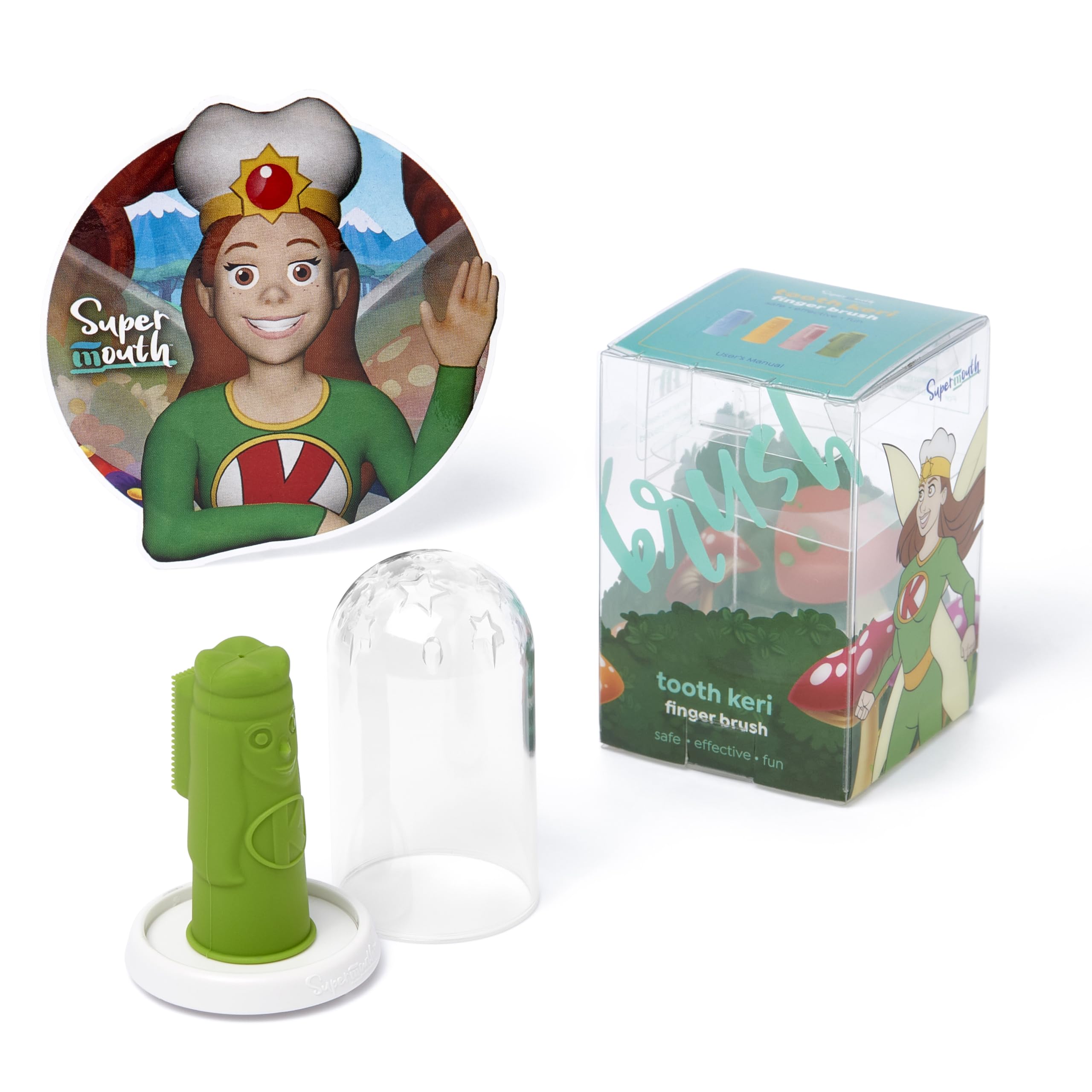 SuperMouth Tooth Keri Baby Finger Brush – Soft Silicone Bristles, Light-Up Wand, 4 Colors