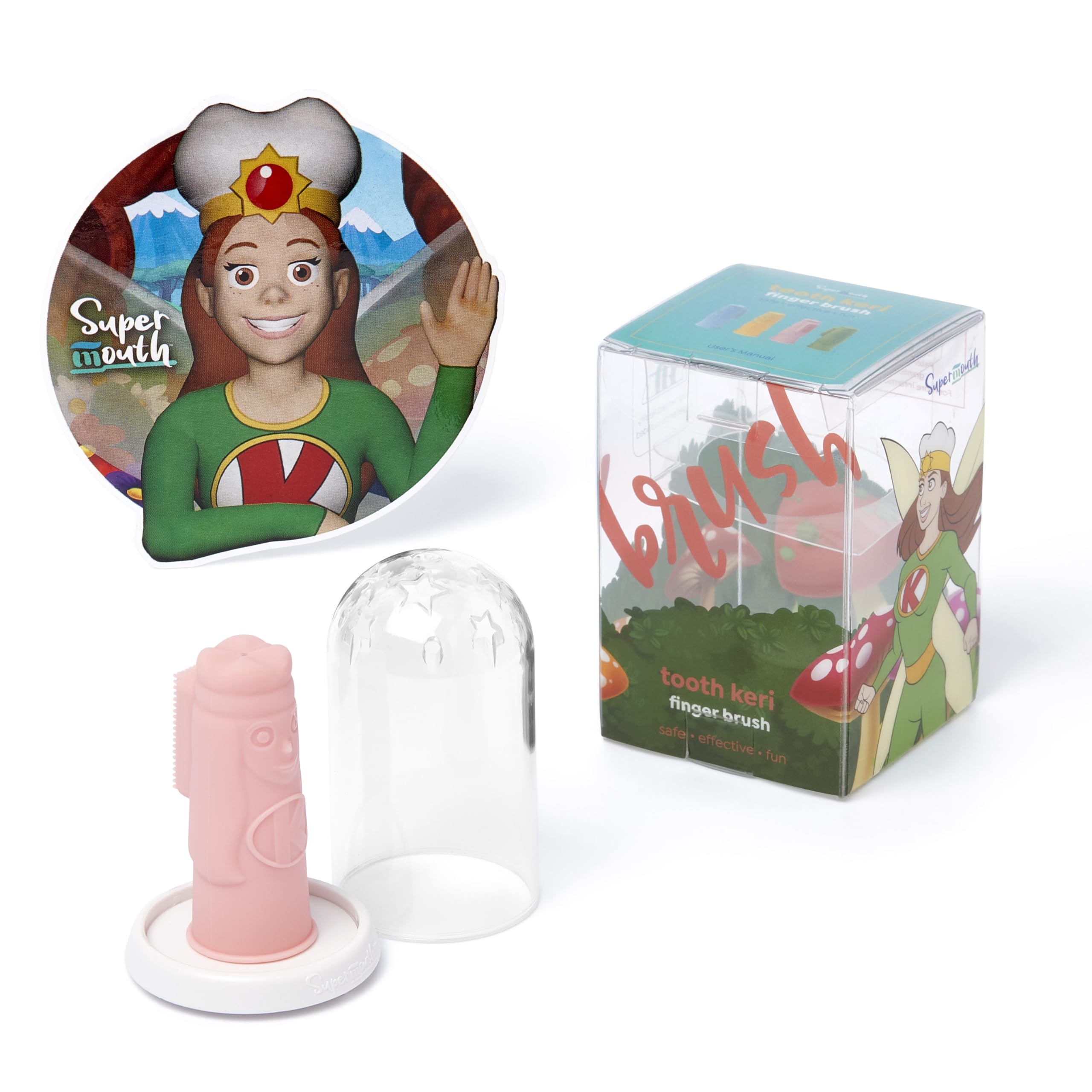 SuperMouth® Tooth Keri Baby Finger Brush – Soft Silicone Bristles, Built-in Bite Block, Light-Up Wand, AR App, Teething to 2 Years
