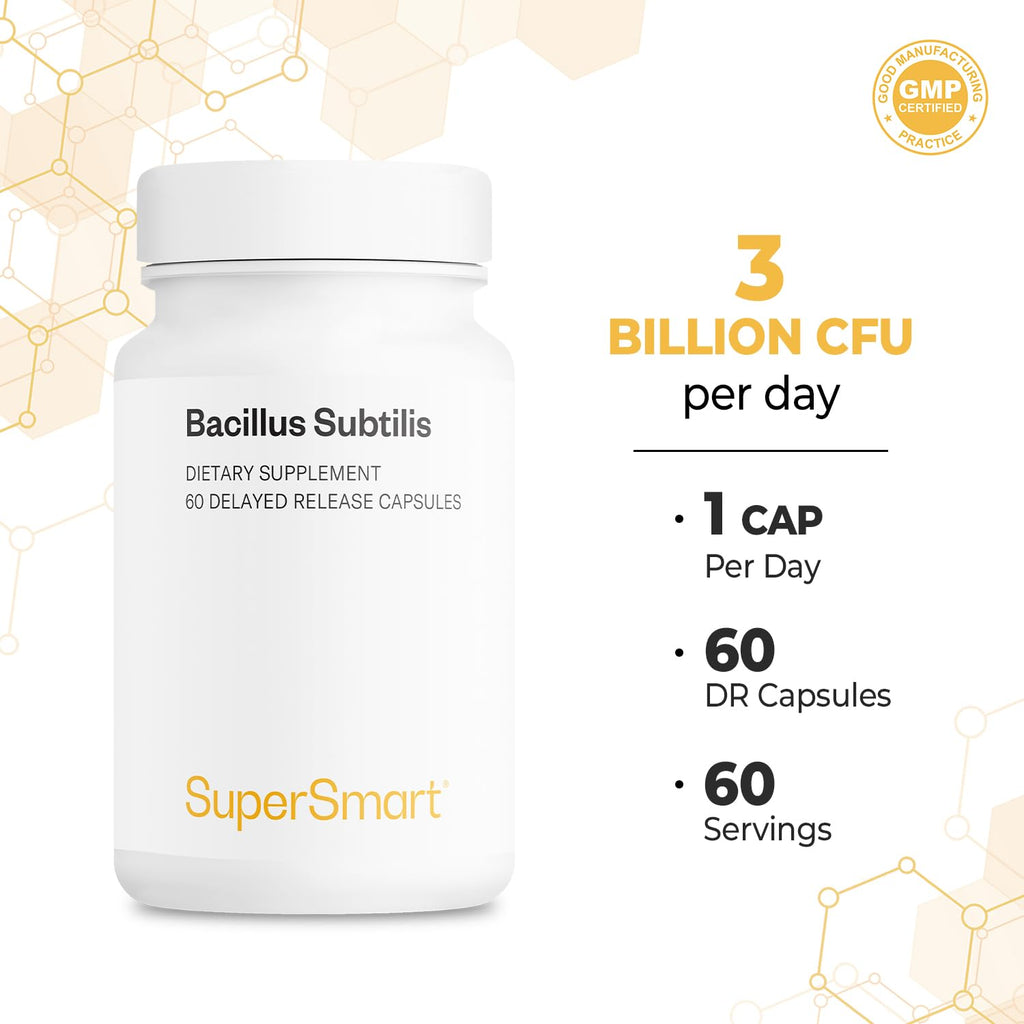Supersmart Bacillus Subtilis Probiotic 3B CFU/Day – Non-GMO & Gluten Free | 60 Veg Capsules