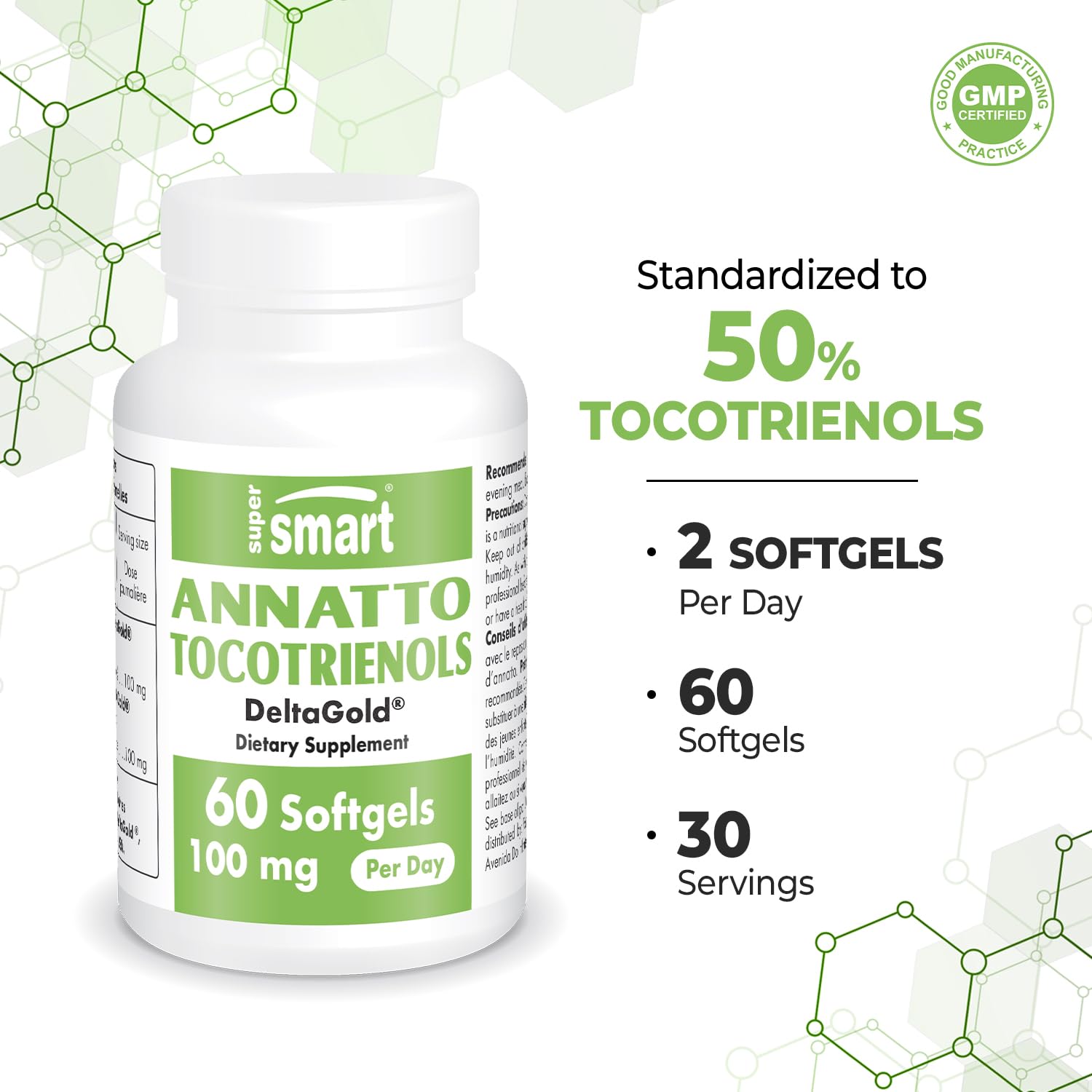 Supersmart Annatto Tocotrienols 100mg/Day - DeltaGold Vitamin E (60 Softgels)