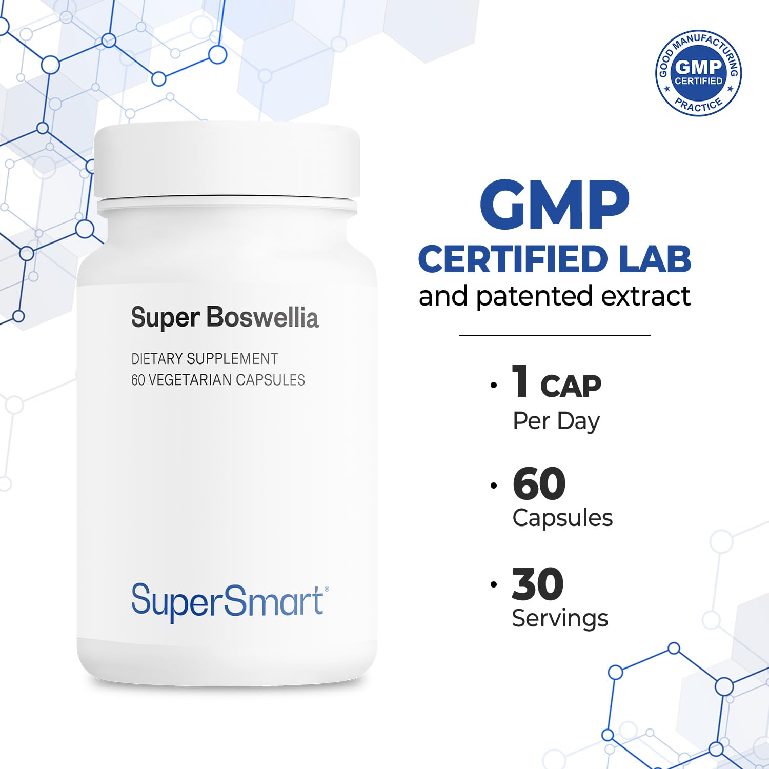Supersmart Boswellia Extract 100mg per Day – ApresFlex AKBA 20% – Non-GMO, Gluten Free, 60 Vegan Capsules