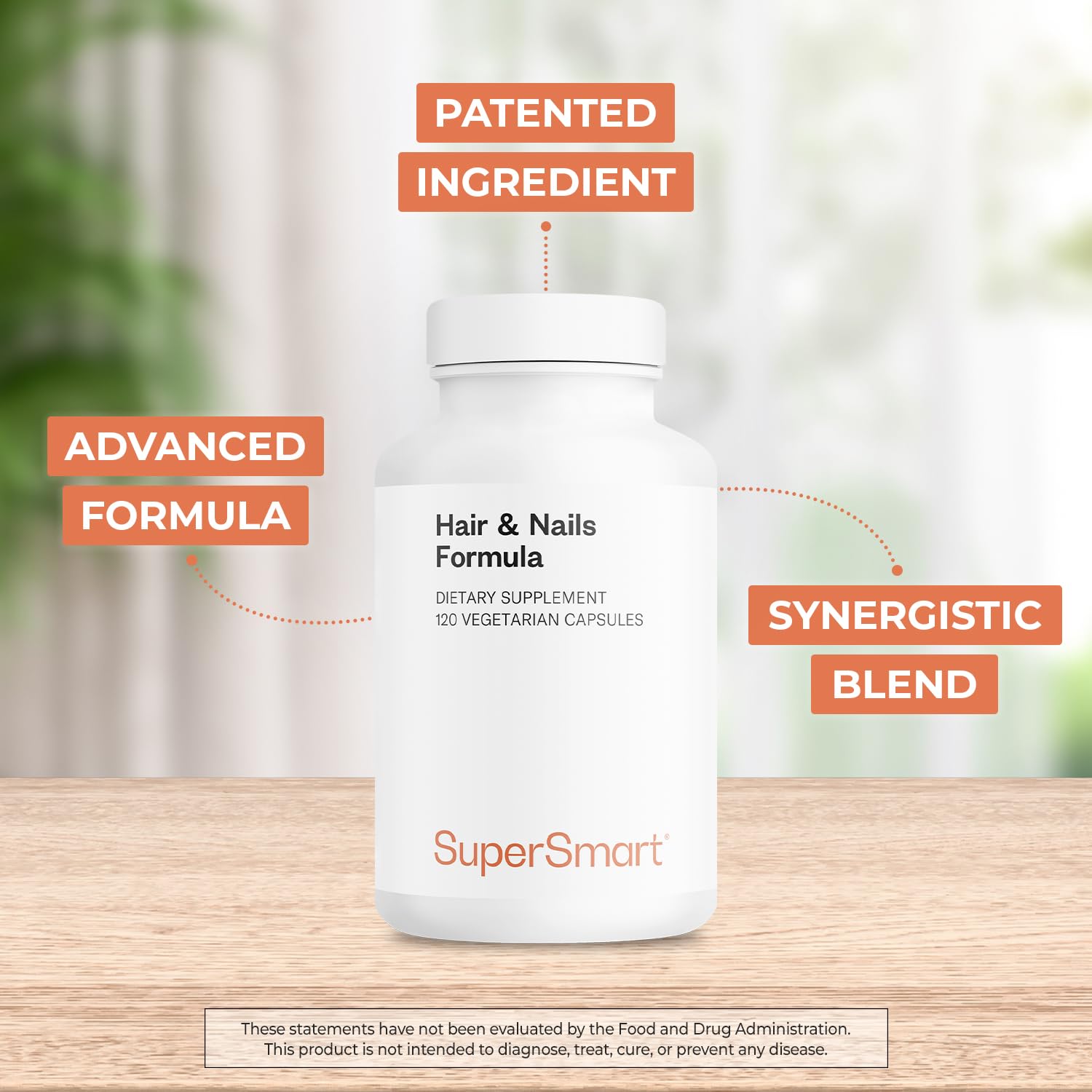 SuperSmart Hair & Nails Formula – Patented Solubilized Keratin (Cynatine HNS) with Biotin, Bamboo & MSM | Non-GMO & Gluten Free – 120 Vegetarian Capsules