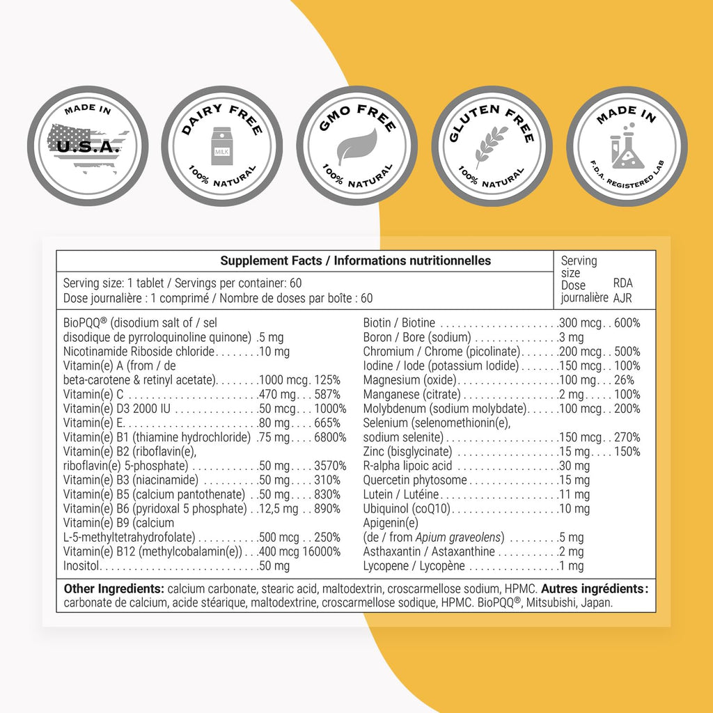 Supersmart Daily 1 Timed Release Multivitamin for Men & Women | BioPQQ, Quercetin & Fisetin | Made in USA