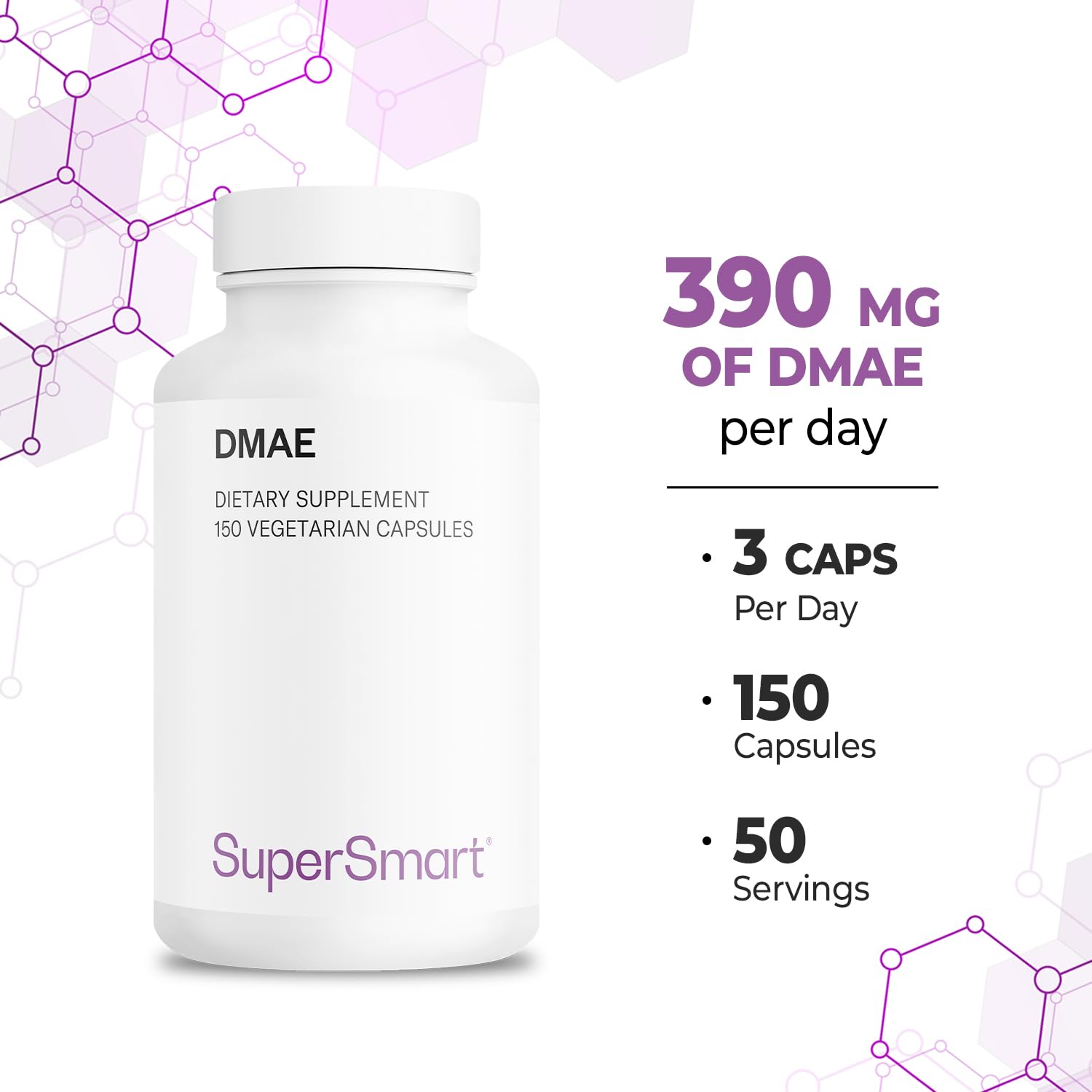 Supersmart DMAE 390mg - Non-GMO & Gluten Free | 150 Veg Capsules