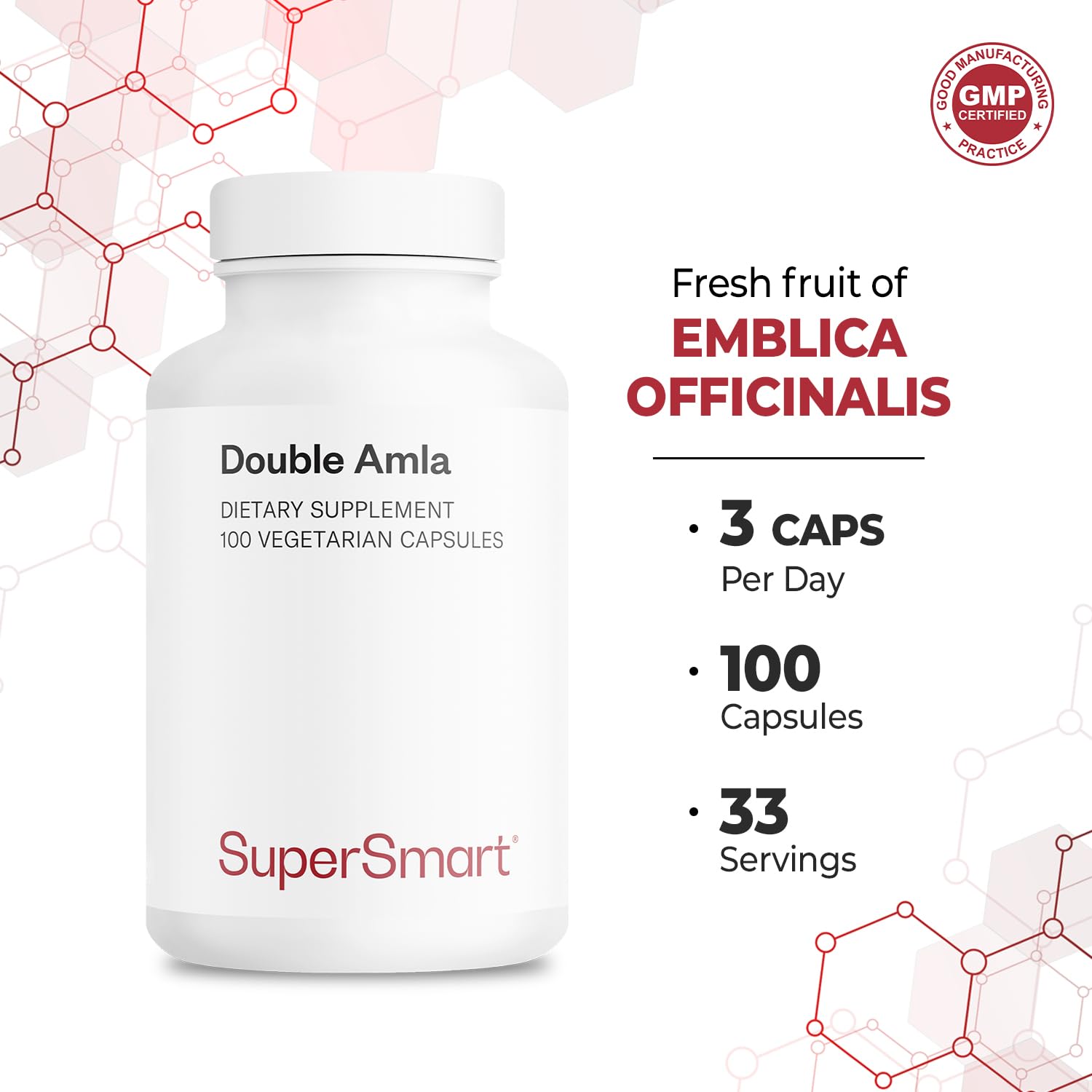 Supersmart Double AMLA Supplement - Fresh Indian Gooseberry Extract (Emblica Officinalis) – 100 Vegetarian Capsules