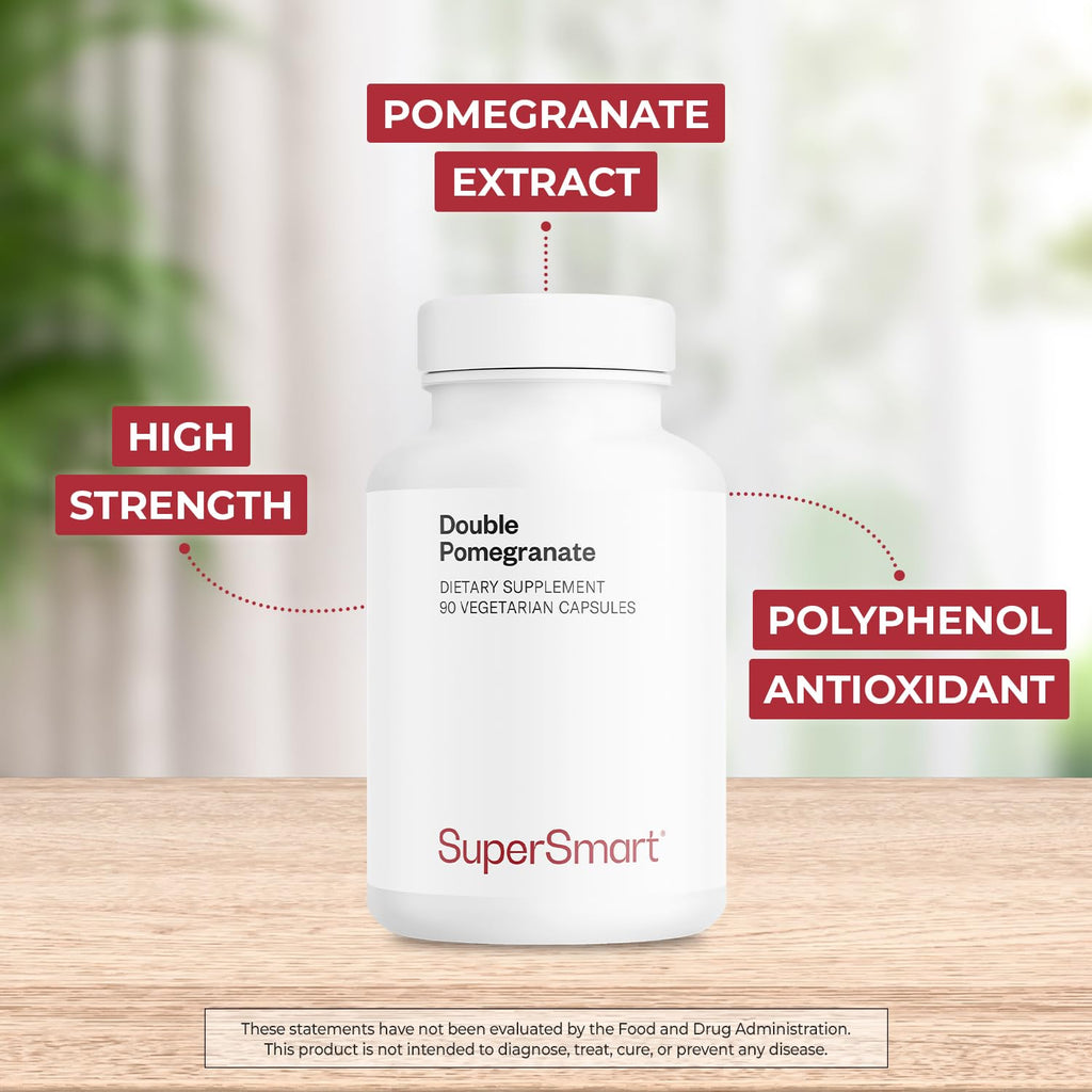 Supersmart Double Pomegranate (High Strength) – 90% Ellagic Acid & 40% Punicalagins – Non-GMO & Gluten Free – 90 Vegetarian Capsules