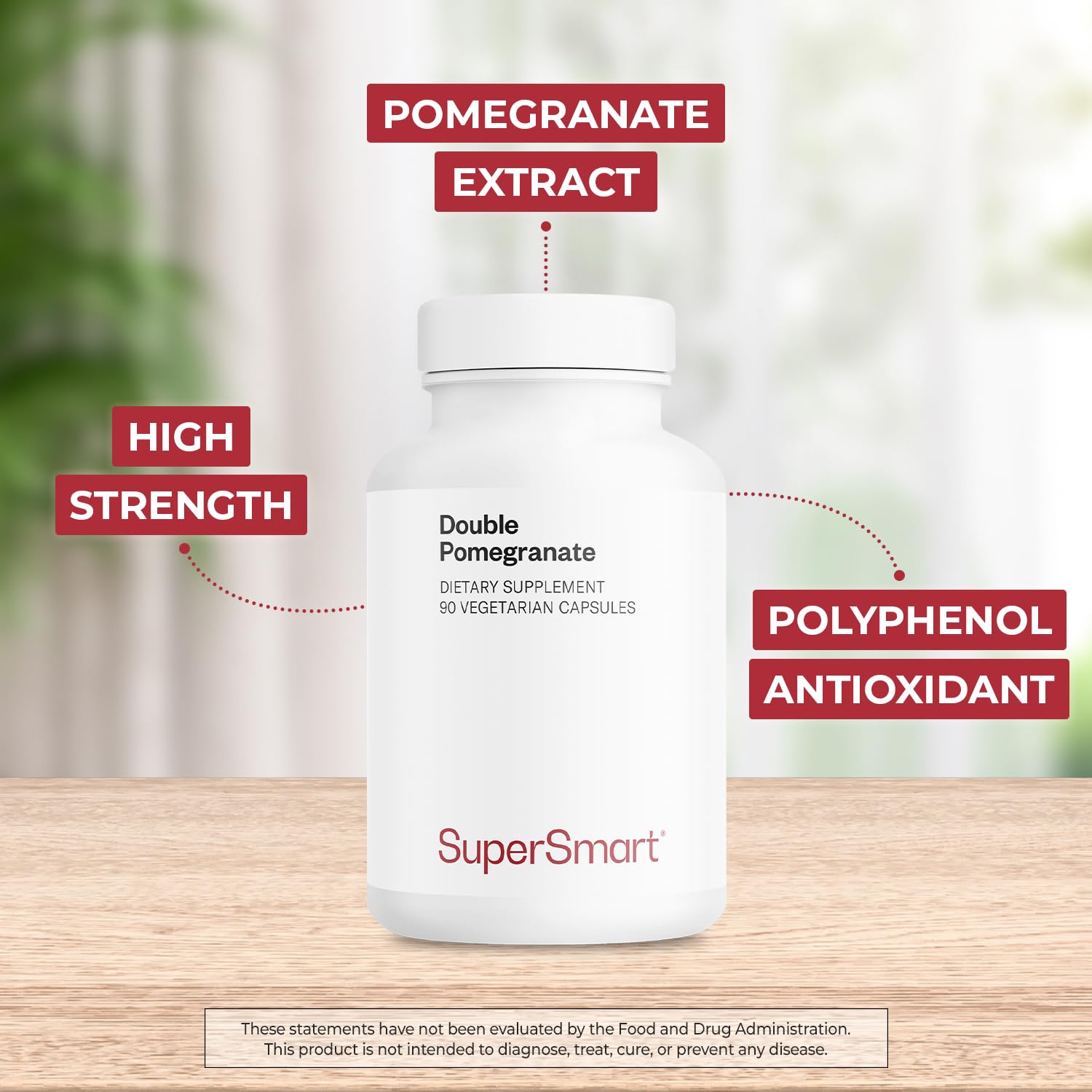 Supersmart Double Pomegranate (High Strength) – 90% Ellagic Acid & 40% Punicalagins – Non-GMO & Gluten Free – 90 Vegetarian Capsules