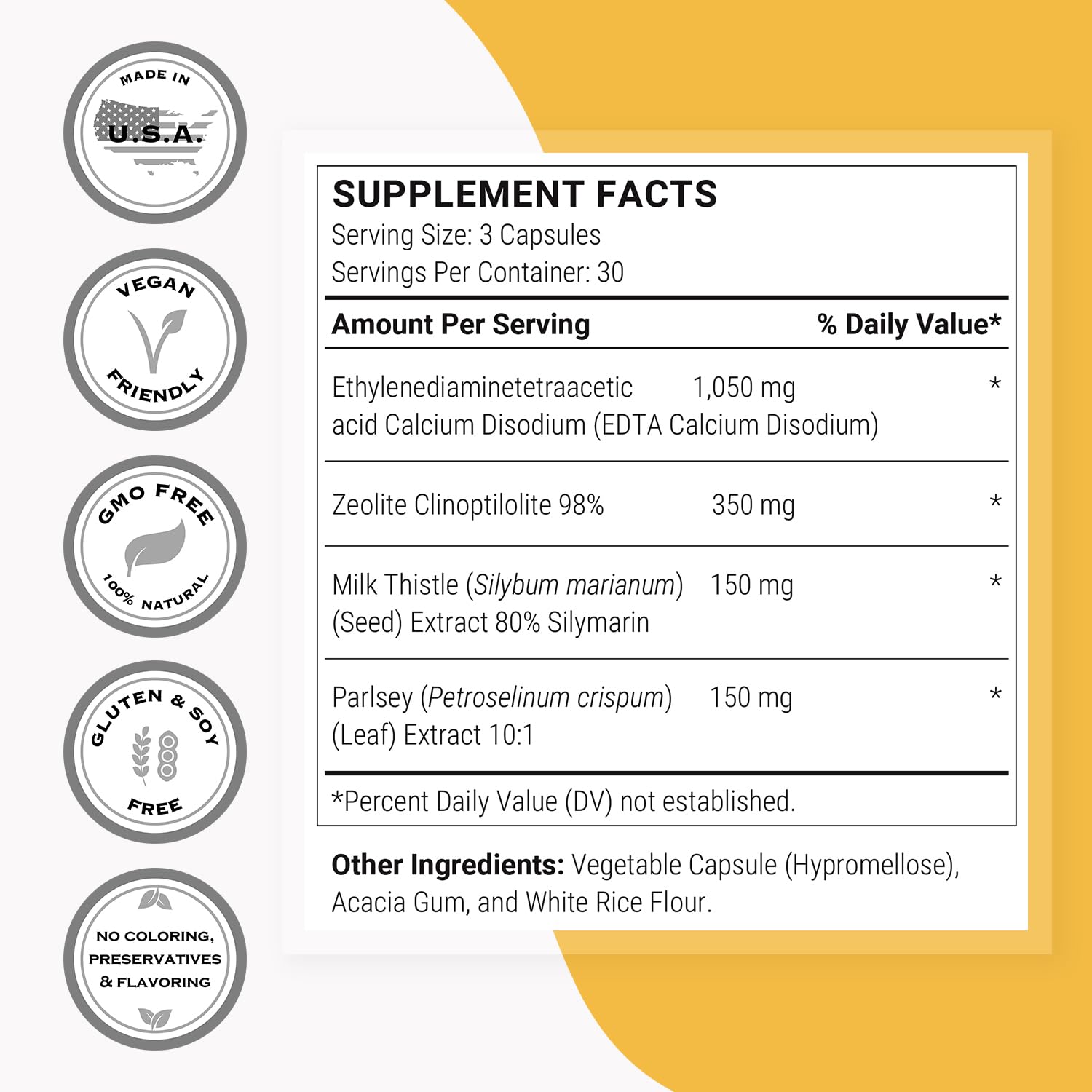 Supersmart EDTA Zeolite 98% - Advanced Formula with Milk Thistle & Parsley - 90 Veg Capsules - Made in USA