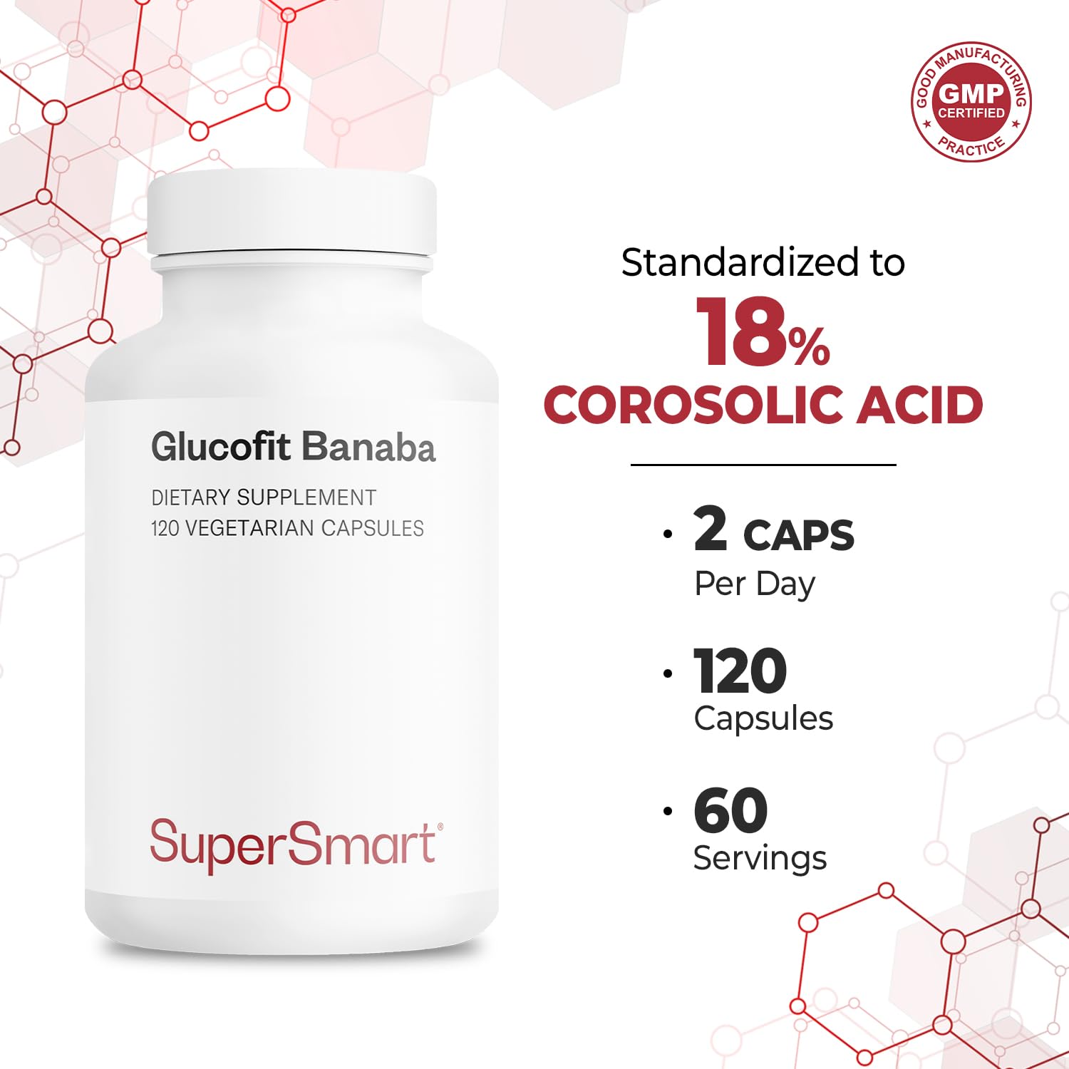 Glucofit 5.3 mg Daily Banaba Leaf (Corosolic Acid) – Supersmart, 100 Softgels