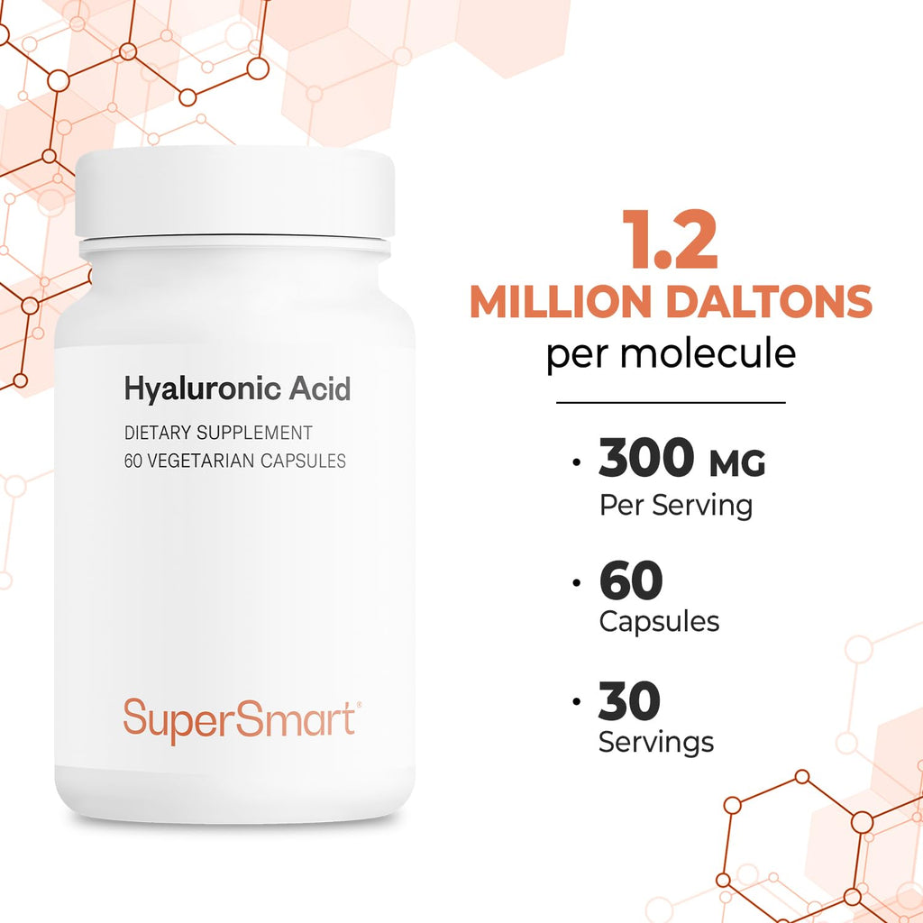 Supersmart Hyaluronic Acid 300mg/day | High MW 1.2M Da | Non-GMO & Gluten Free | 60 Vegetarian Capsules