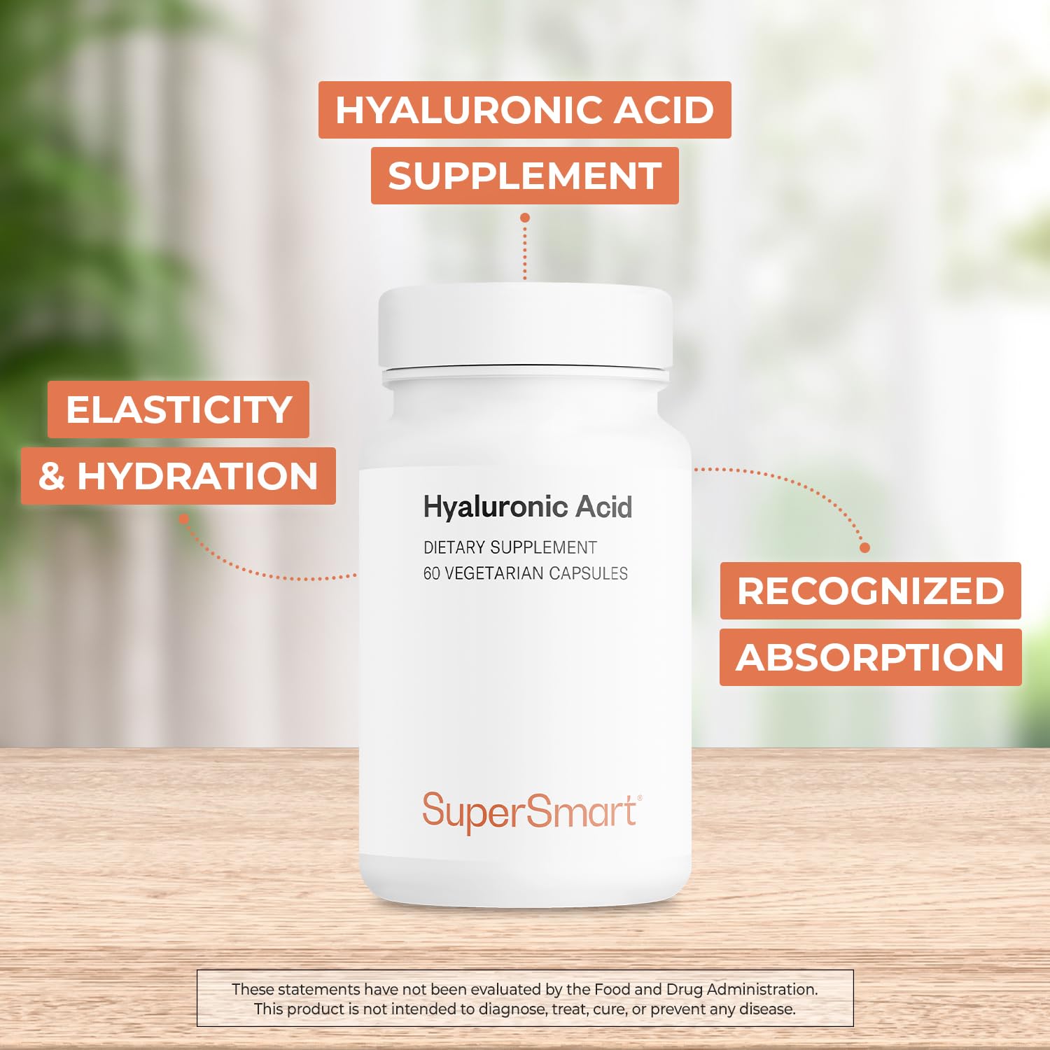 Supersmart Hyaluronic Acid 300mg/day | High MW 1.2M Da | Non-GMO & Gluten Free | 60 Vegetarian Capsules