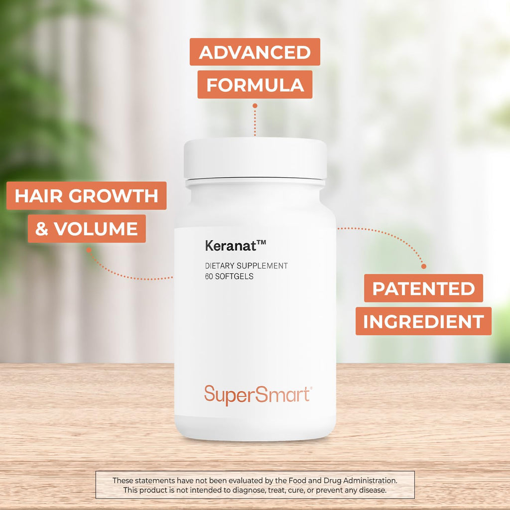 Supersmart Keranat — Advanced Biotin Hair Supplement for Growth & Volume | Non-GMO, Gluten Free | 60 Softgels