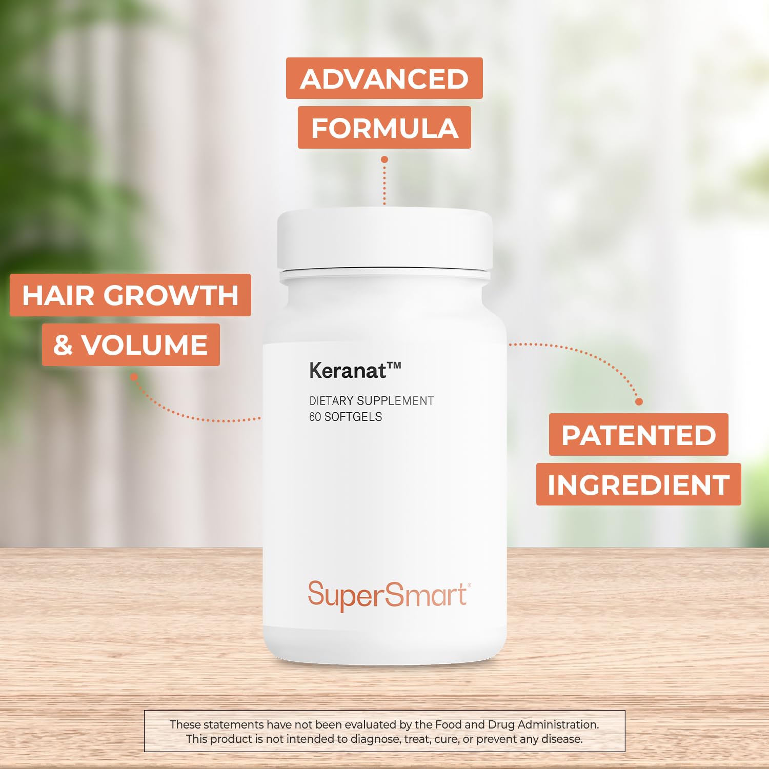 Supersmart Keranat — Advanced Biotin Hair Supplement for Growth & Volume | Non-GMO, Gluten Free | 60 Softgels