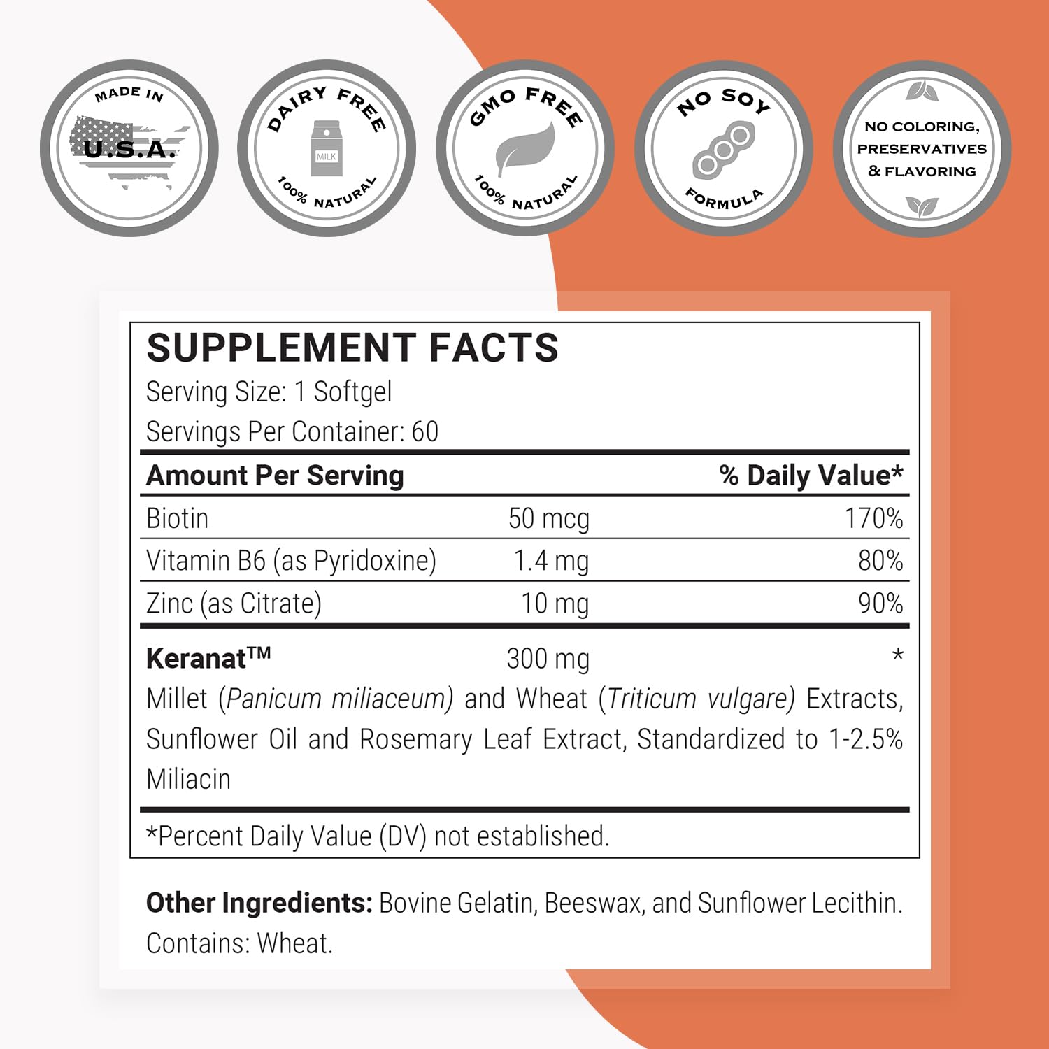Supersmart Keranat — Advanced Biotin Hair Supplement for Growth & Volume | Non-GMO, Gluten Free | 60 Softgels