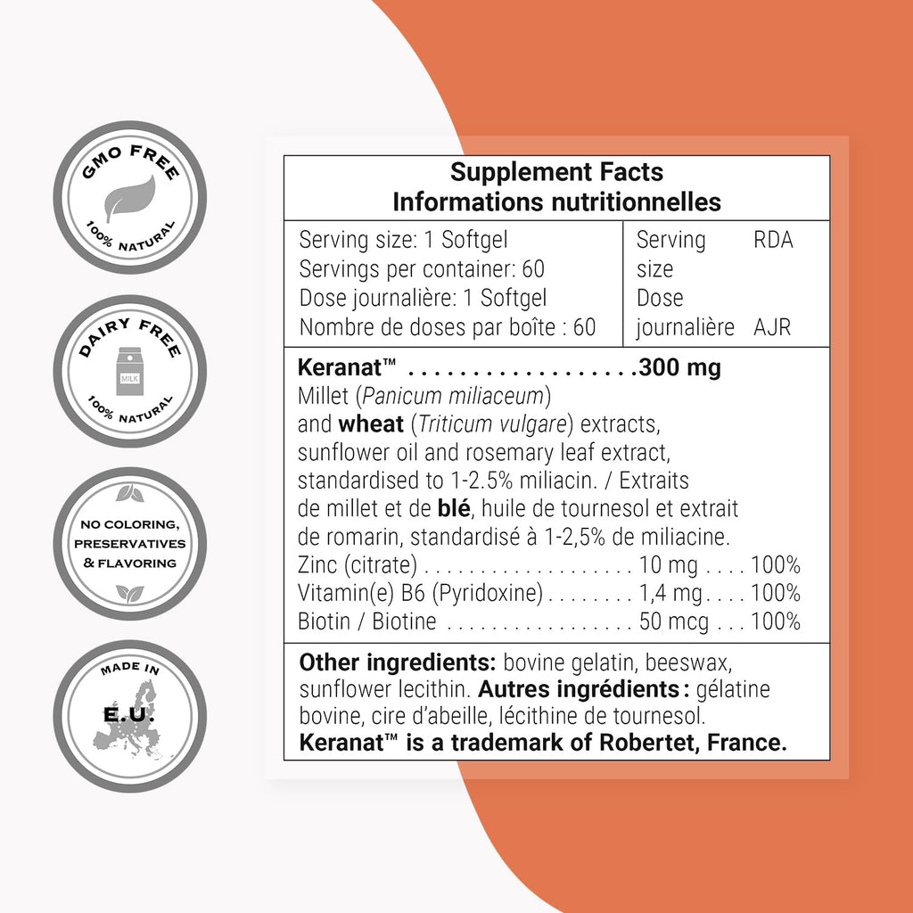 Supersmart Keranat — Advanced Biotin Hair Supplement for Growth & Volume | Non-GMO, Gluten Free | 60 Softgels