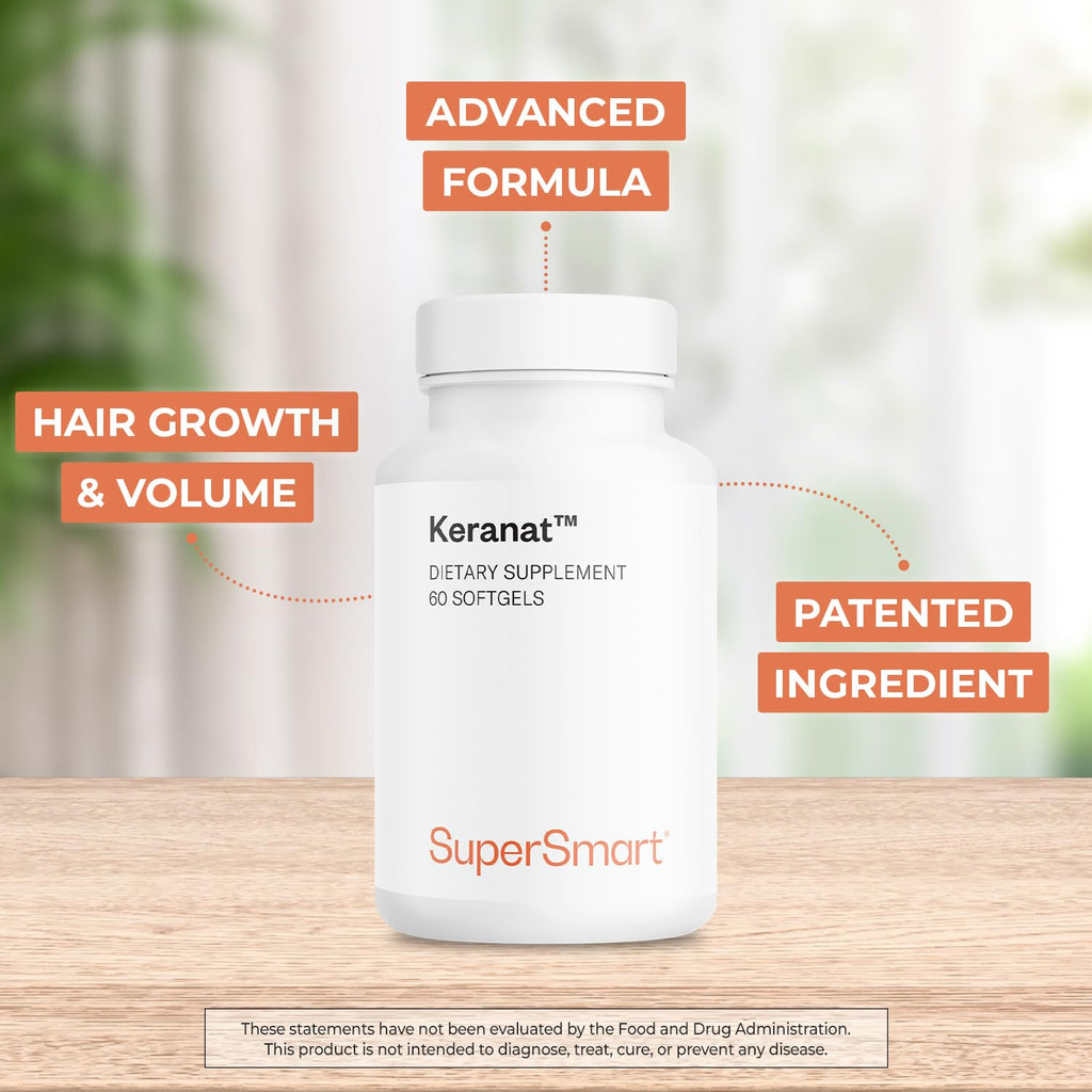 Supersmart Keranat — Advanced Biotin Hair Supplement for Growth & Volume | Non-GMO, Gluten Free | 60 Softgels