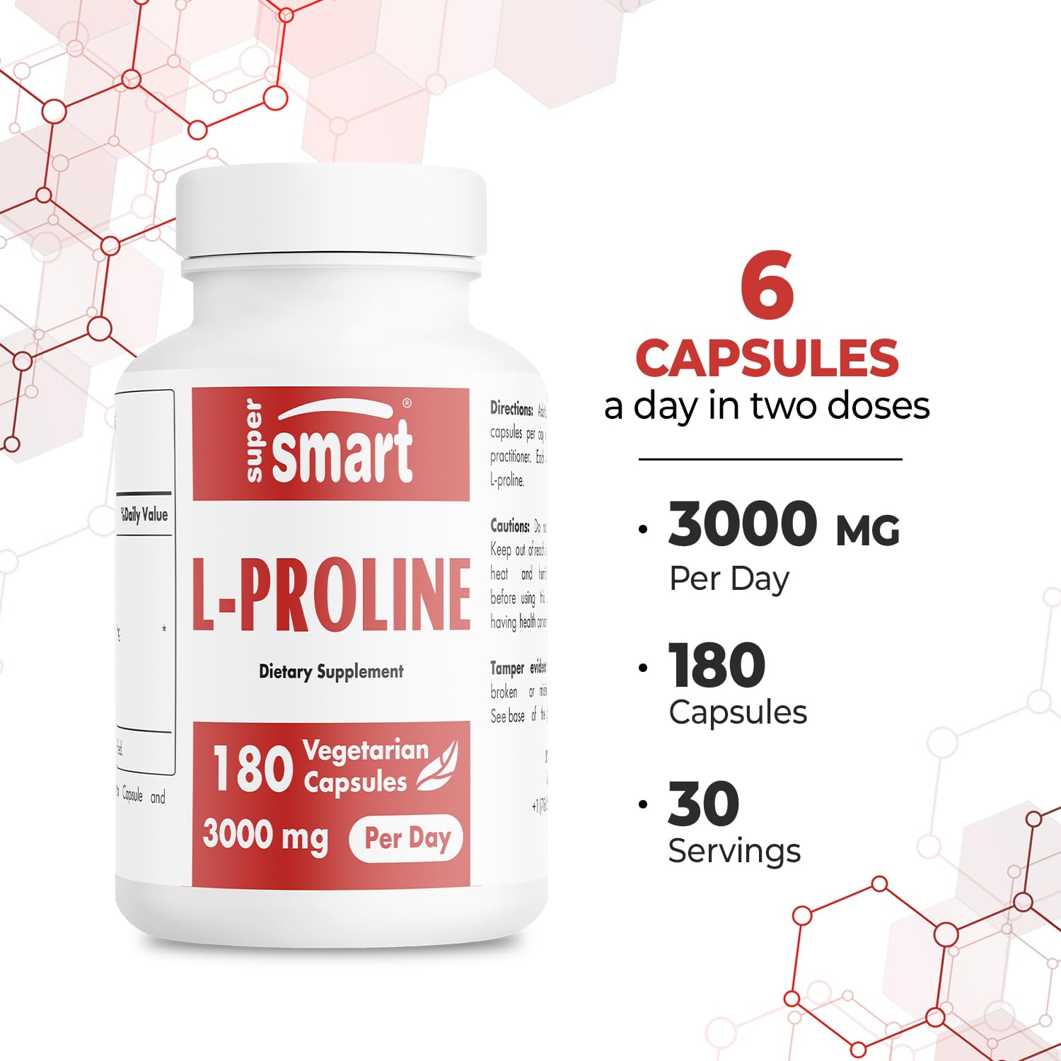 Supersmart L-Proline 3000mg/day – High Strength, Non-GMO Gluten Free