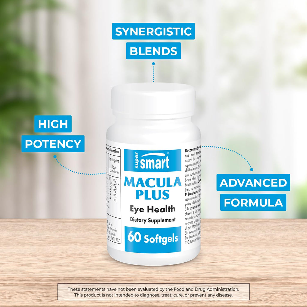 Supersmart Macula Plus | High Potency Eye Supplement with Lutein, Zeaxanthin, Astaxanthin - 60 Softgels | Non-GMO & Gluten Free