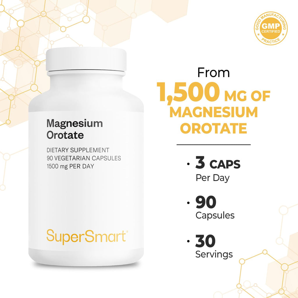 SuperSmart Magnesium Orotate 1500mg per Day - High Absorption Magnesium Supplement | Non-GMO & Gluten Free - 90 Vegetarian Capsules